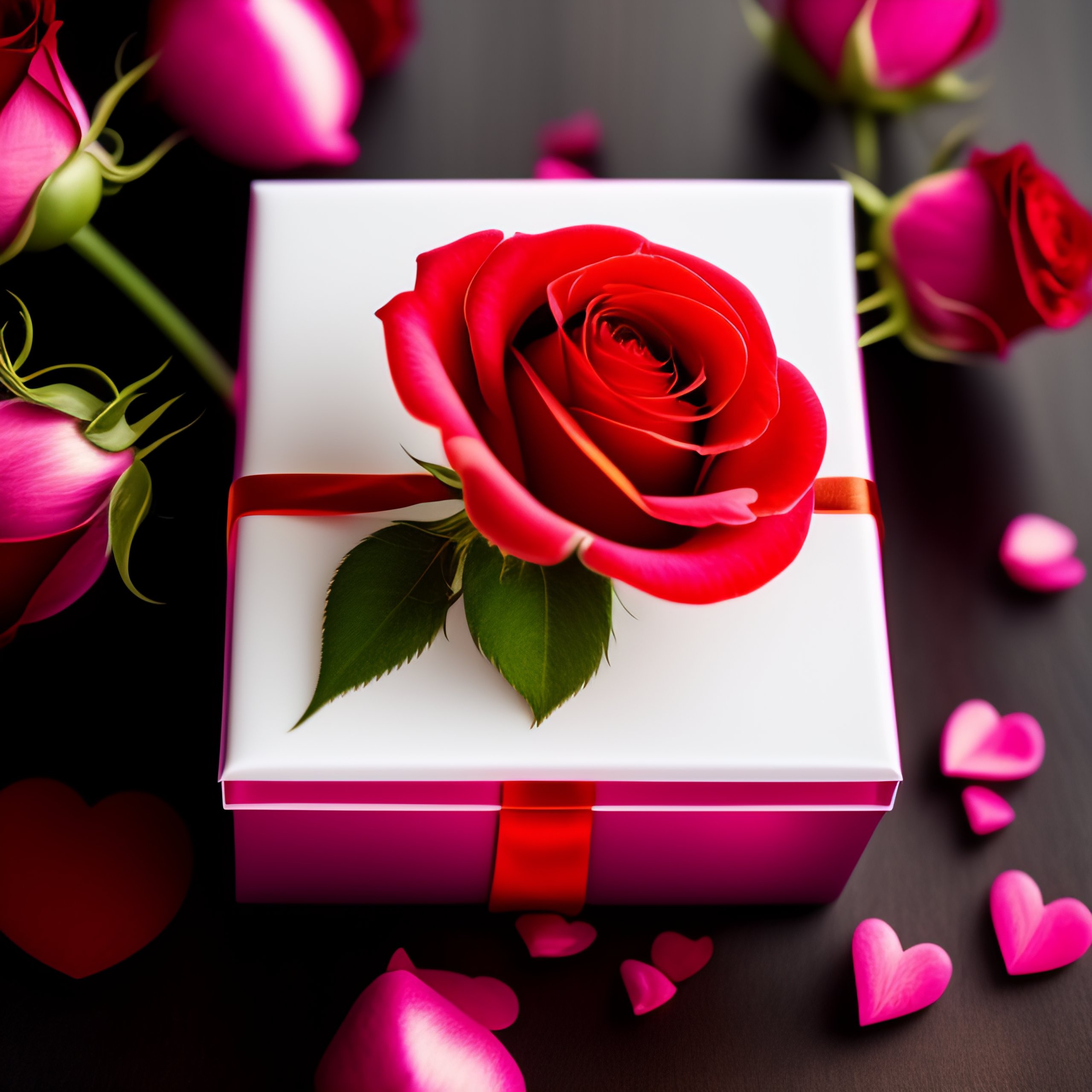 Lexica - Valentines day card with gift box and rose flowers