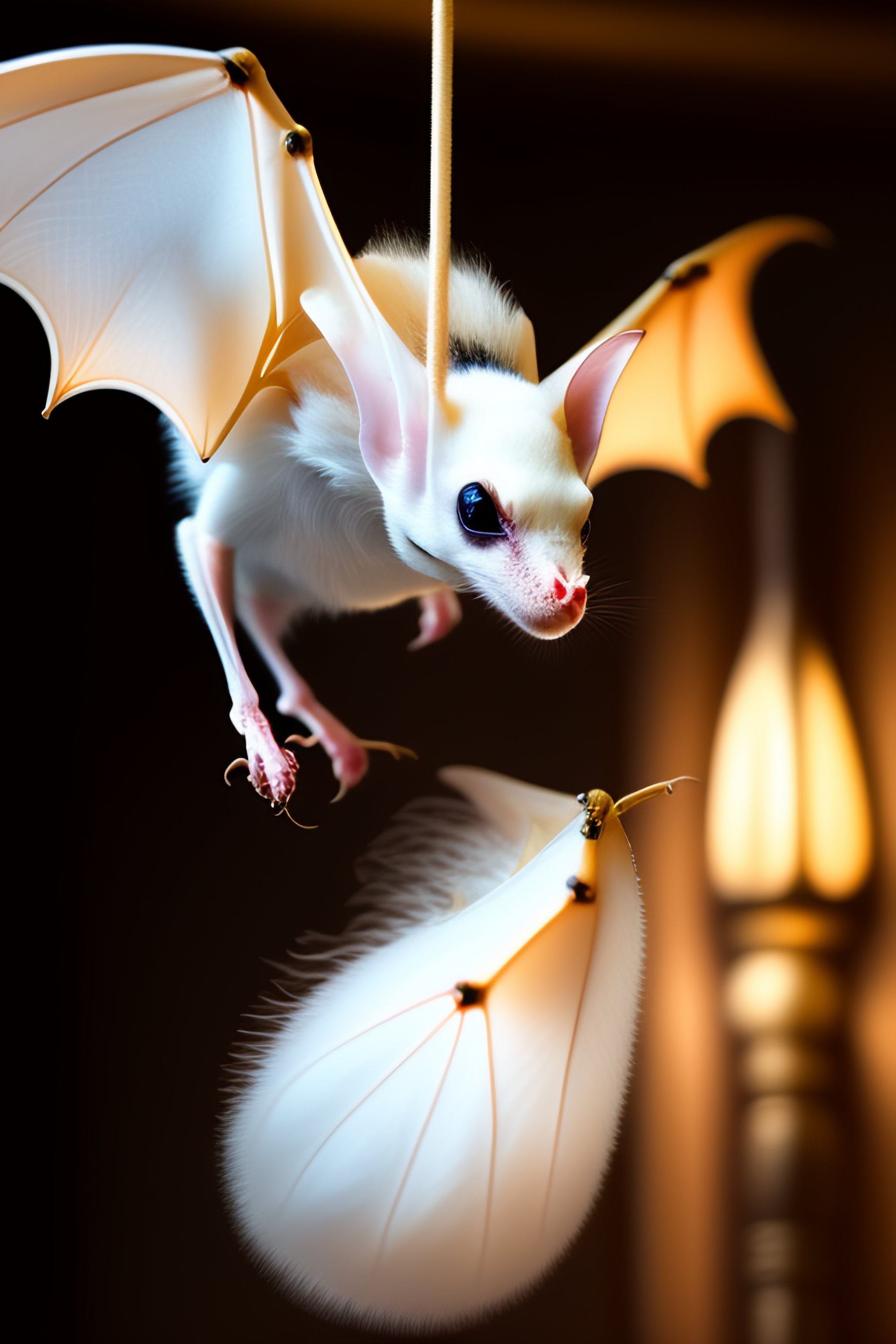 Lexica - A white skeleton-looking bat, hanging upside down, full body ...