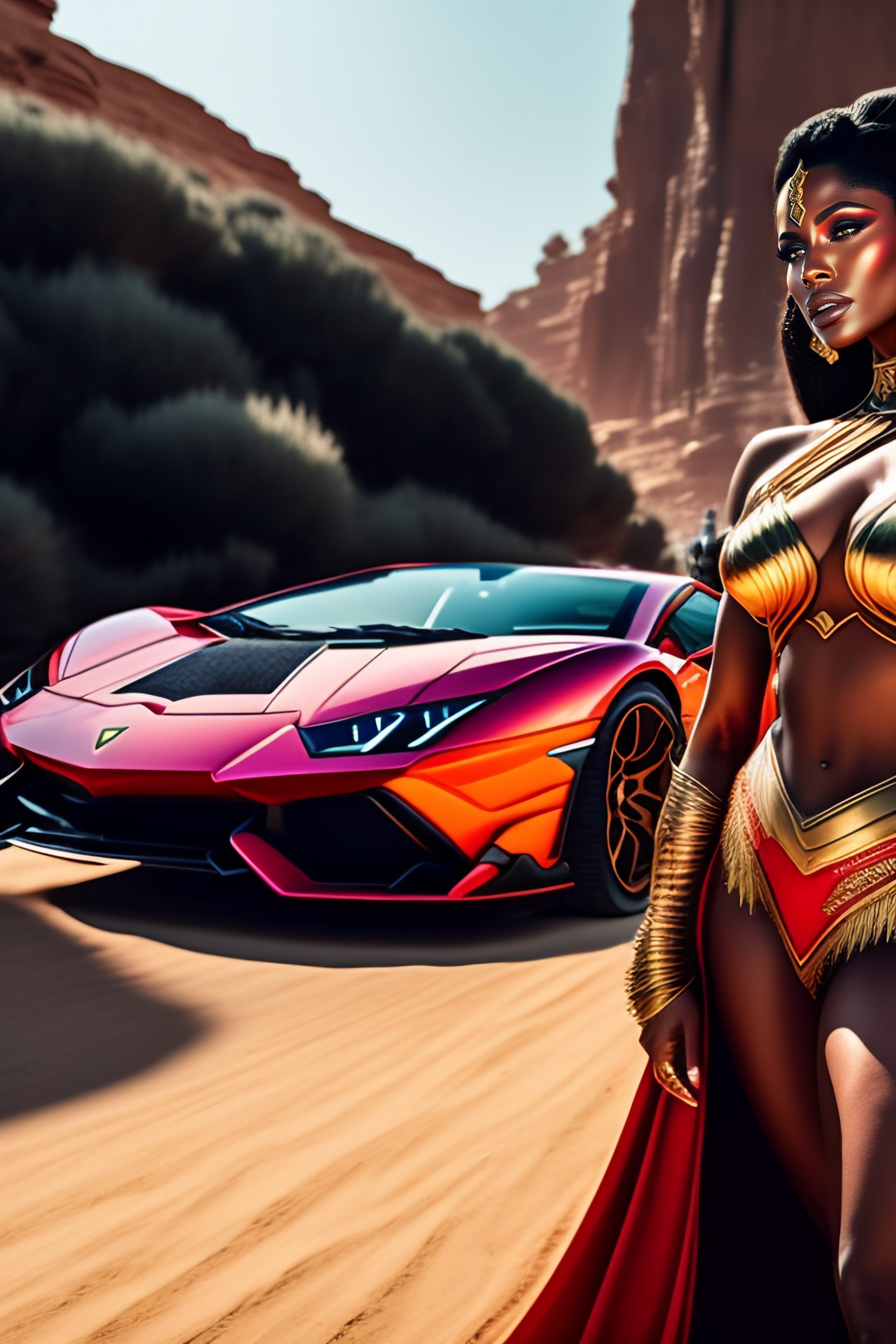 Lexica - A Lamborghini was observed by the crowded of amazons, Hippolyta in  Themyscira