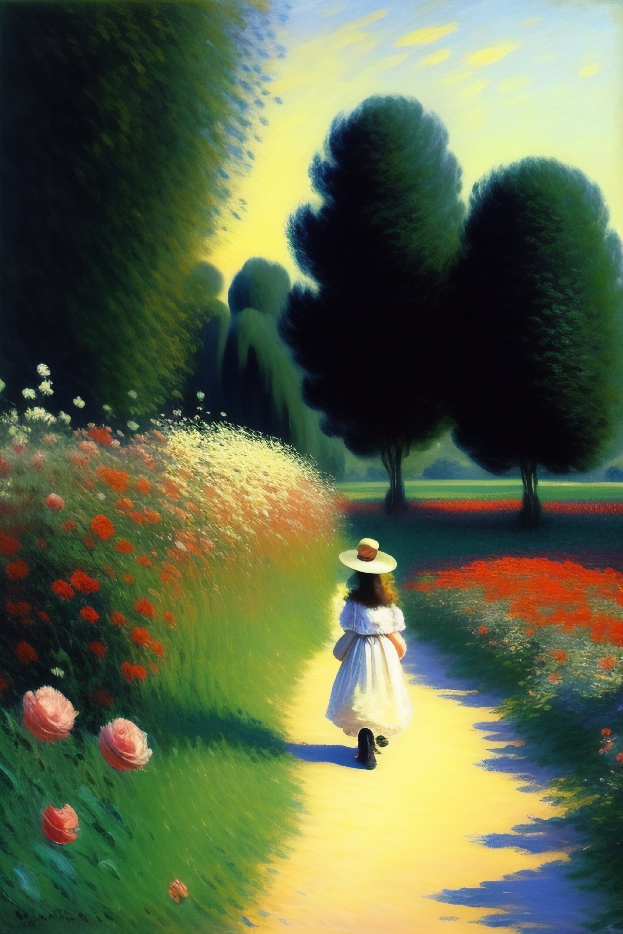 Lexica - A field full of flowers and a mother walking with her child ...