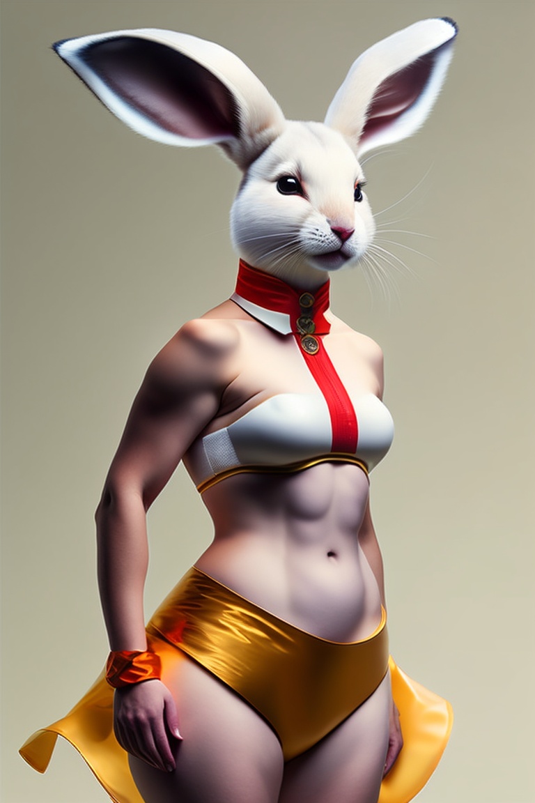 Lexica - White rabbit dressed with a costume, with a half-naked woman