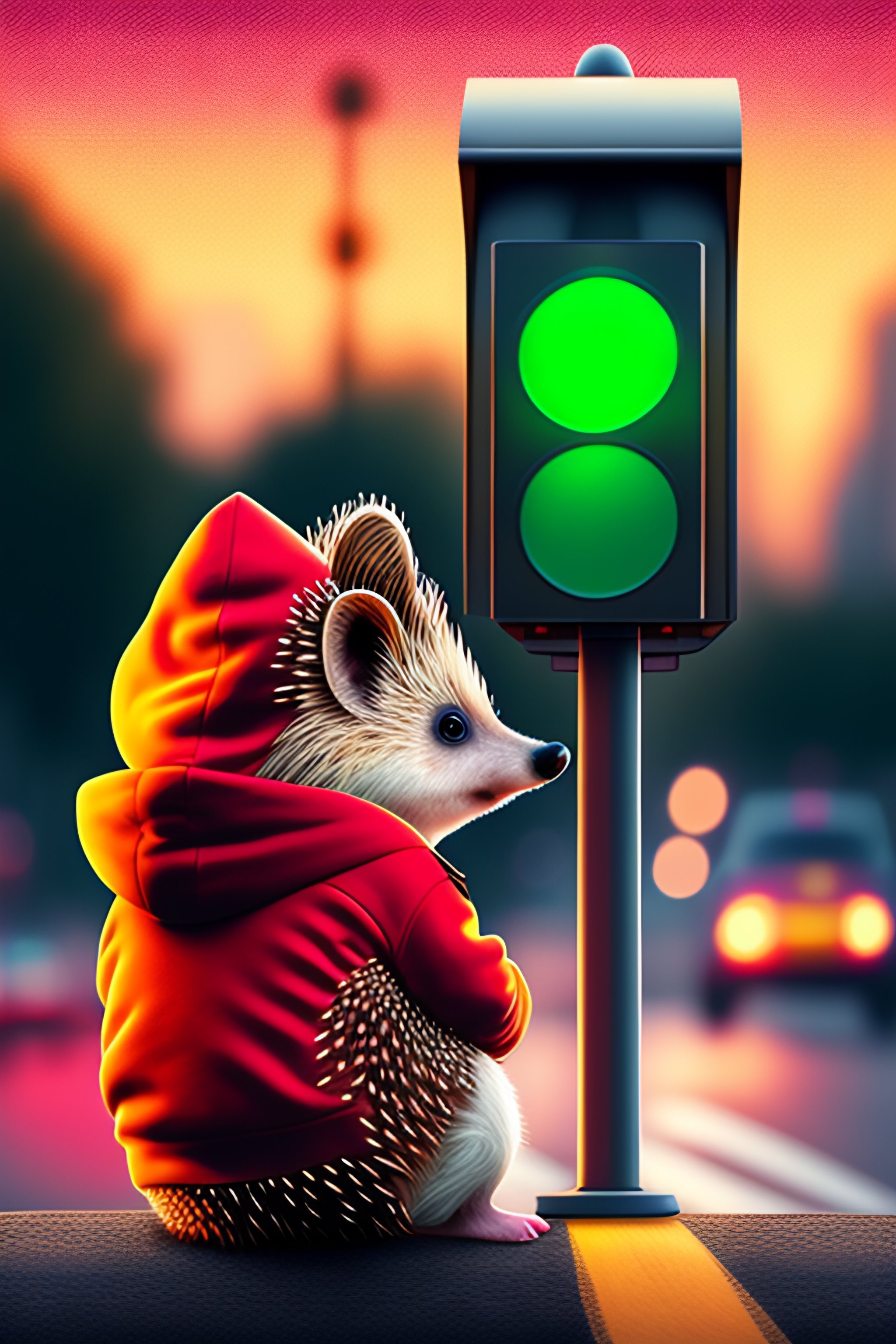 Lexica - A hedgehog waits at a set of traffic lights, Hedgehog is ...