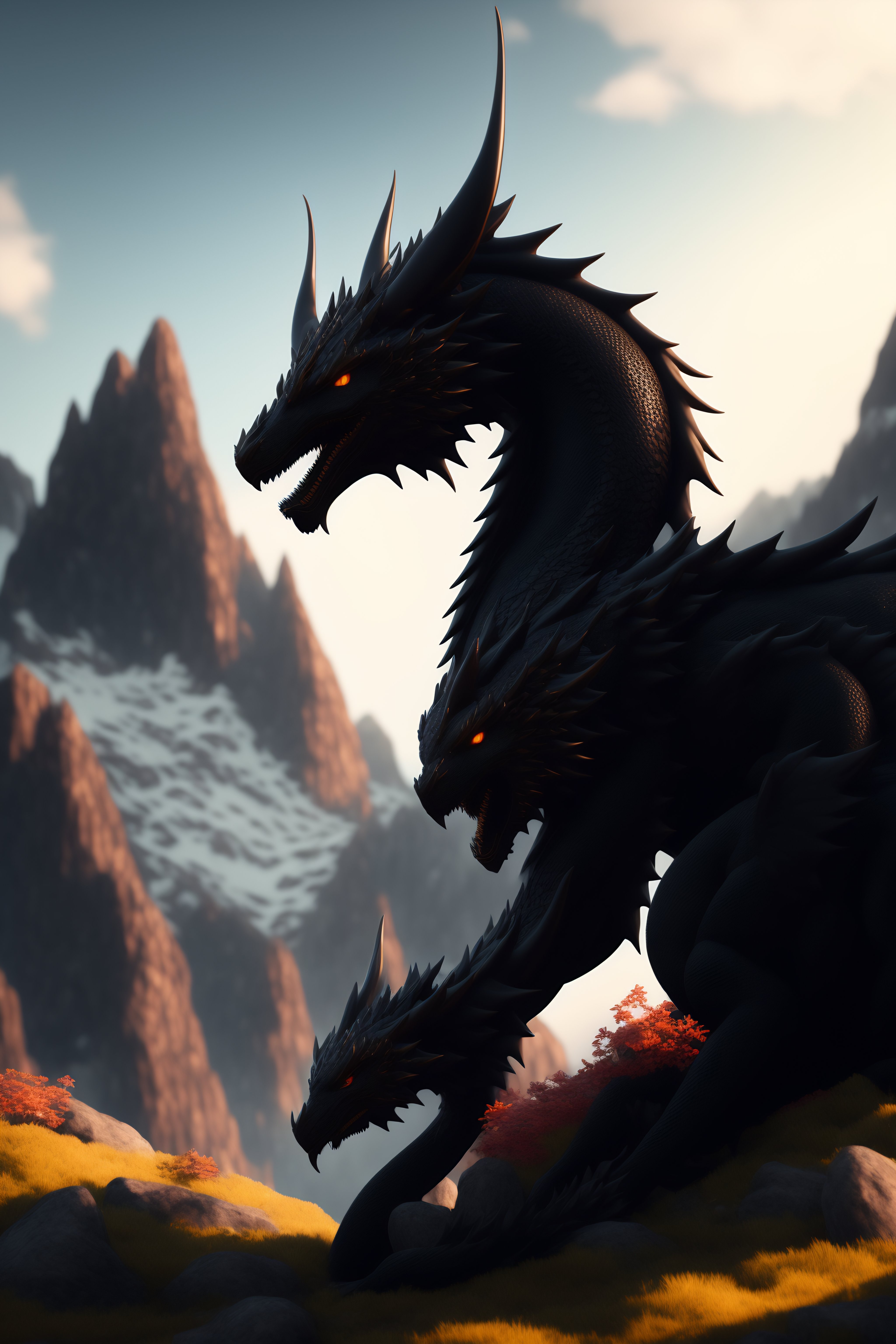 Lexica - A black dragon in the mountains, soft light, sharp focus, octane  render, arstation, lexica, art by ghibli, kentaro miura