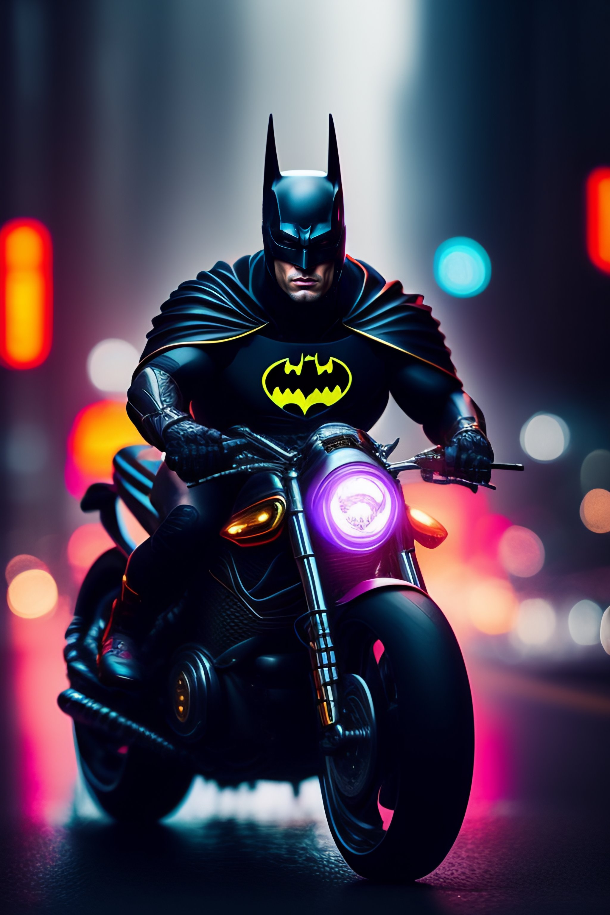 Lexica - /imagine prompt:Batman assassin, half cyborg, riding a ...