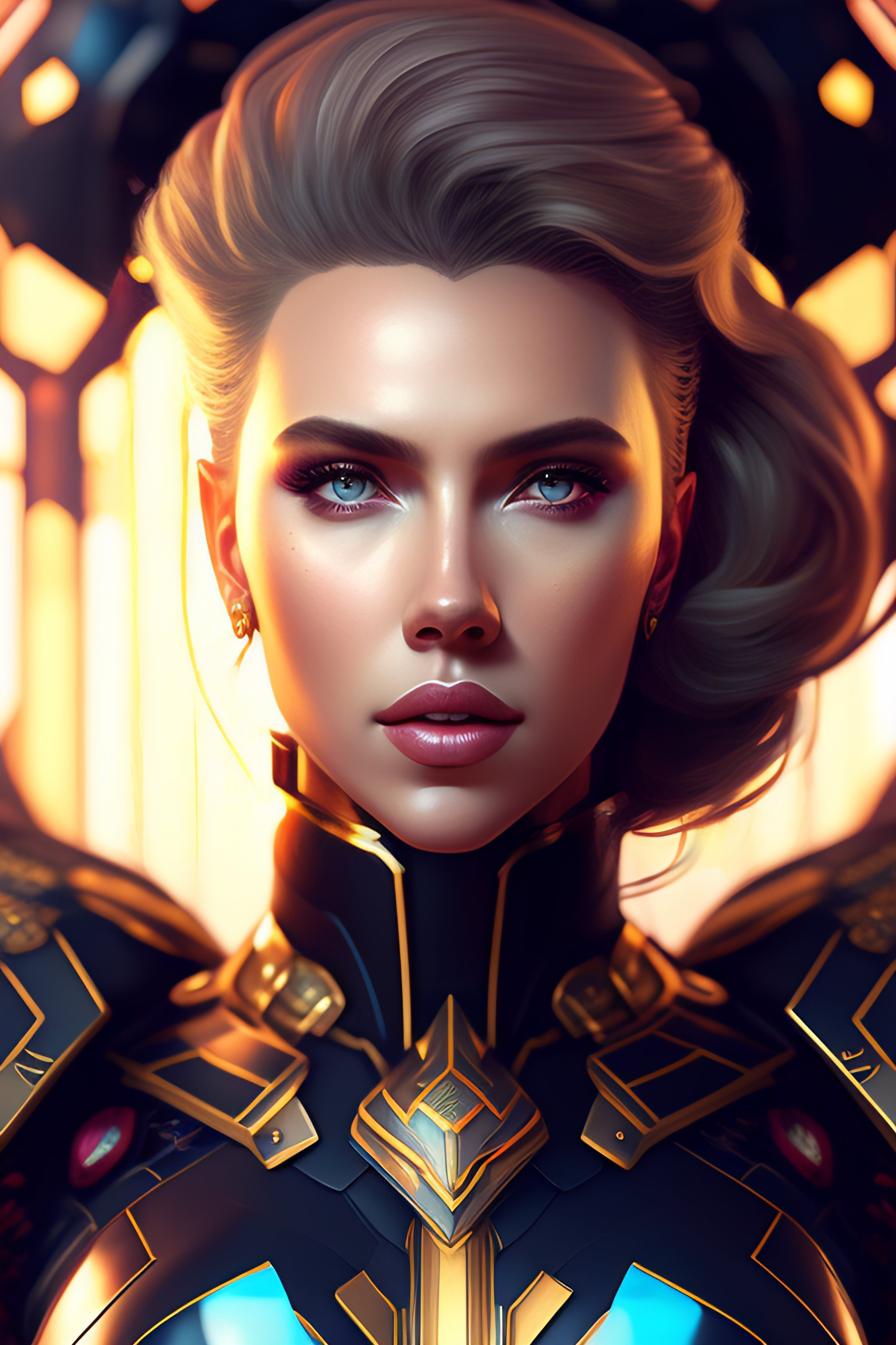 Lexica - Symmetry!! portrait of cyberpunk Scarlett Johansson empress ...