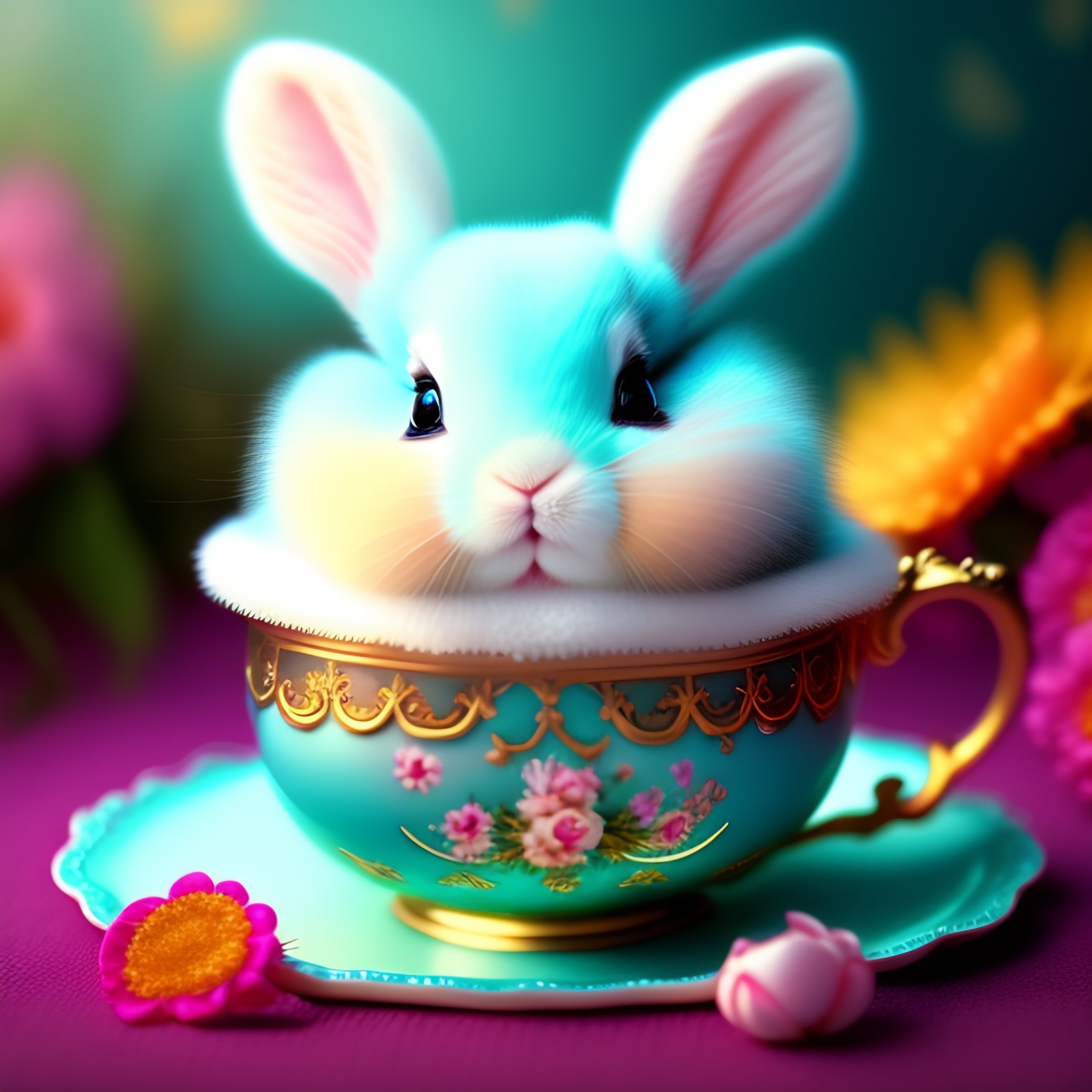 Lexica - An extremley cute fluffy bunny entrapped in an ornamented tea ...