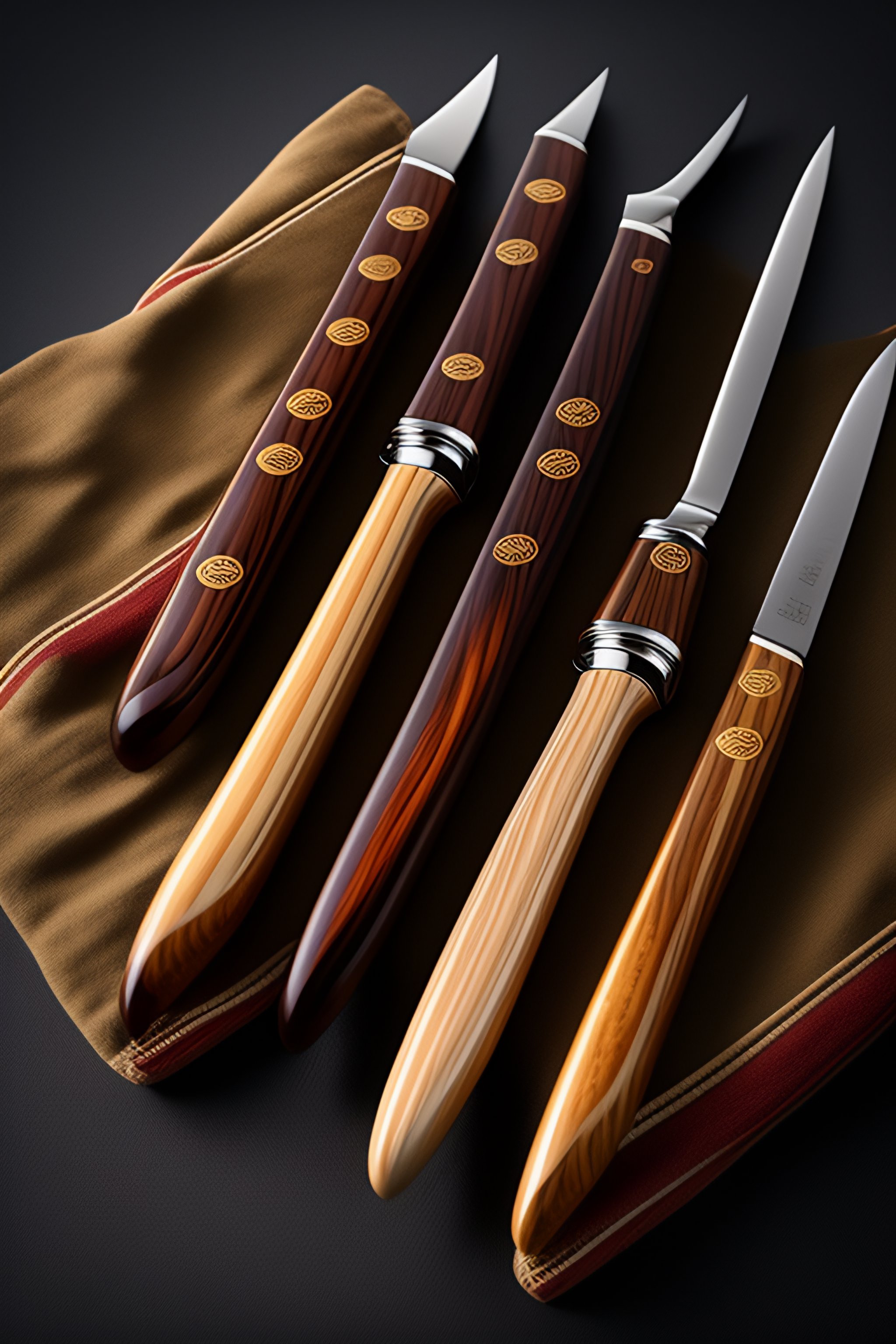 Lexica Ratchet knife with wood handle of circle patterns