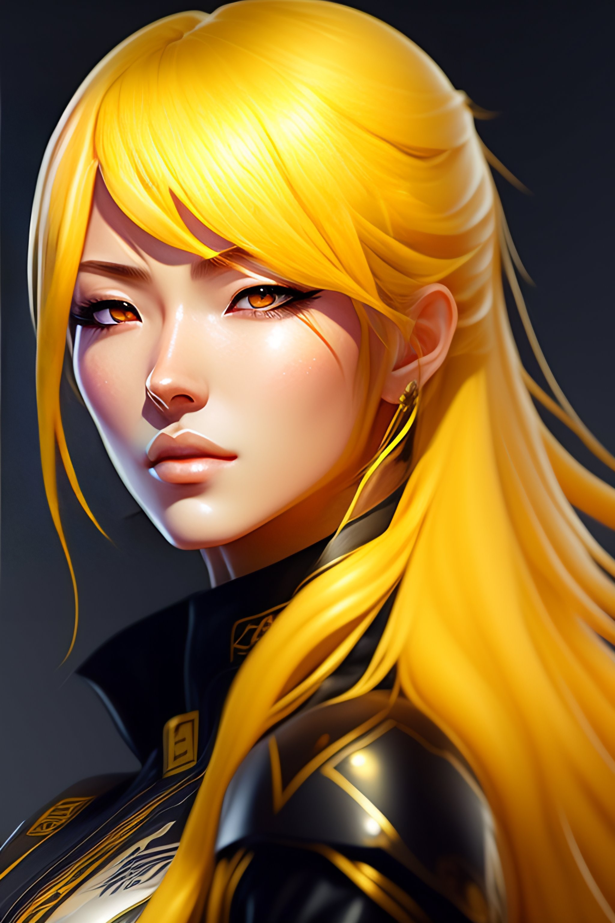 Lexica Portrait Of An Anime Girl Yellow Hair Midriff Symmetrical Facial Features Sharp