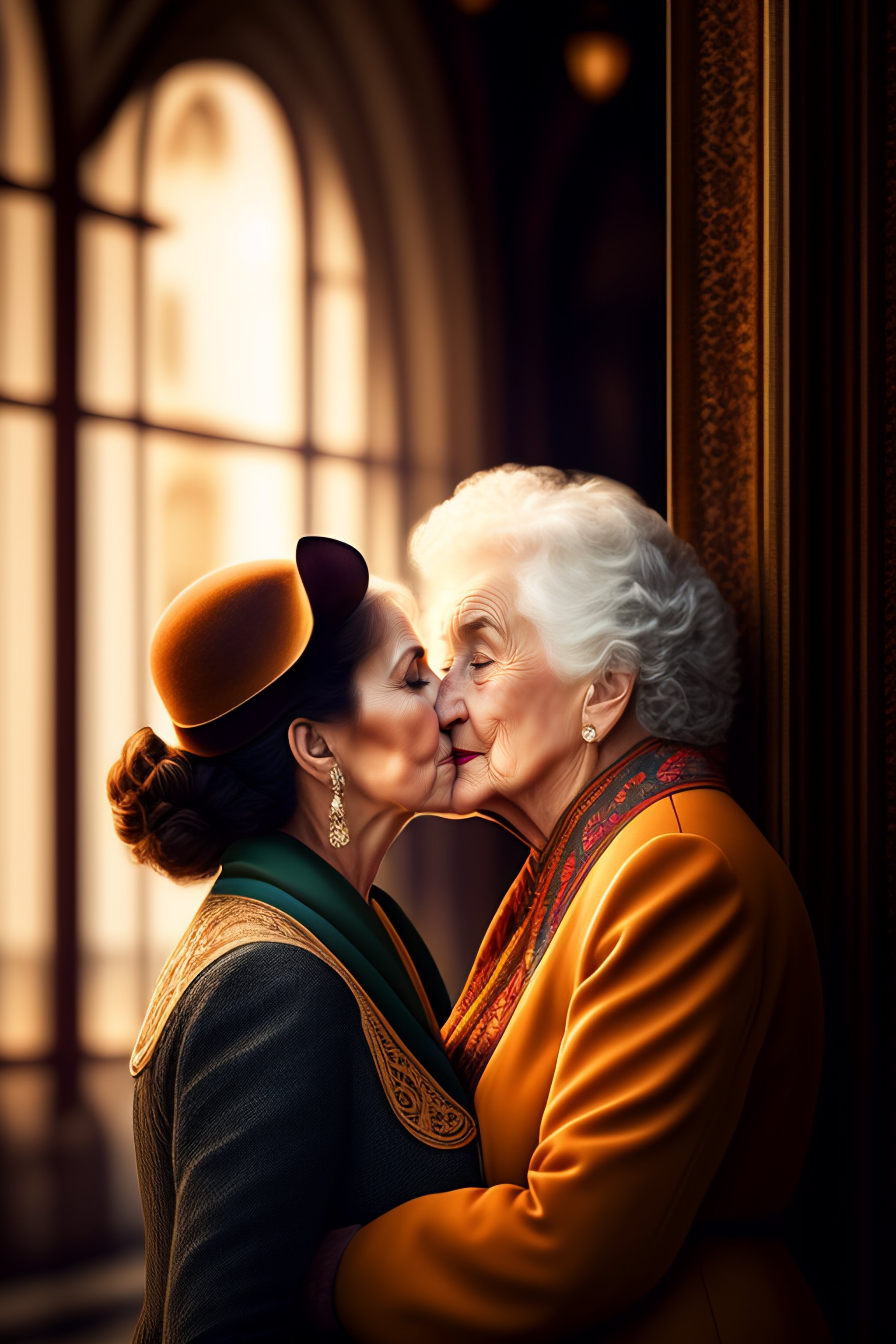 Lexica - Anne Athaway kiss old woman, love hôtel background, glamour,  realistic, 32k, Ultra-HD, Cinematic Lighting