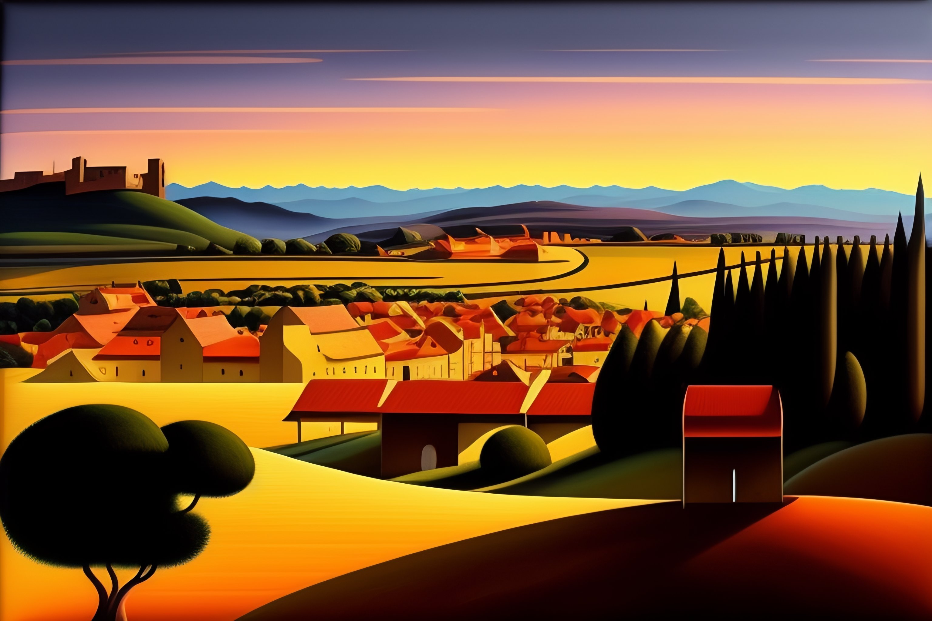 Lexica - Landscape of a town, art deco, medieval, image size:3072x2048