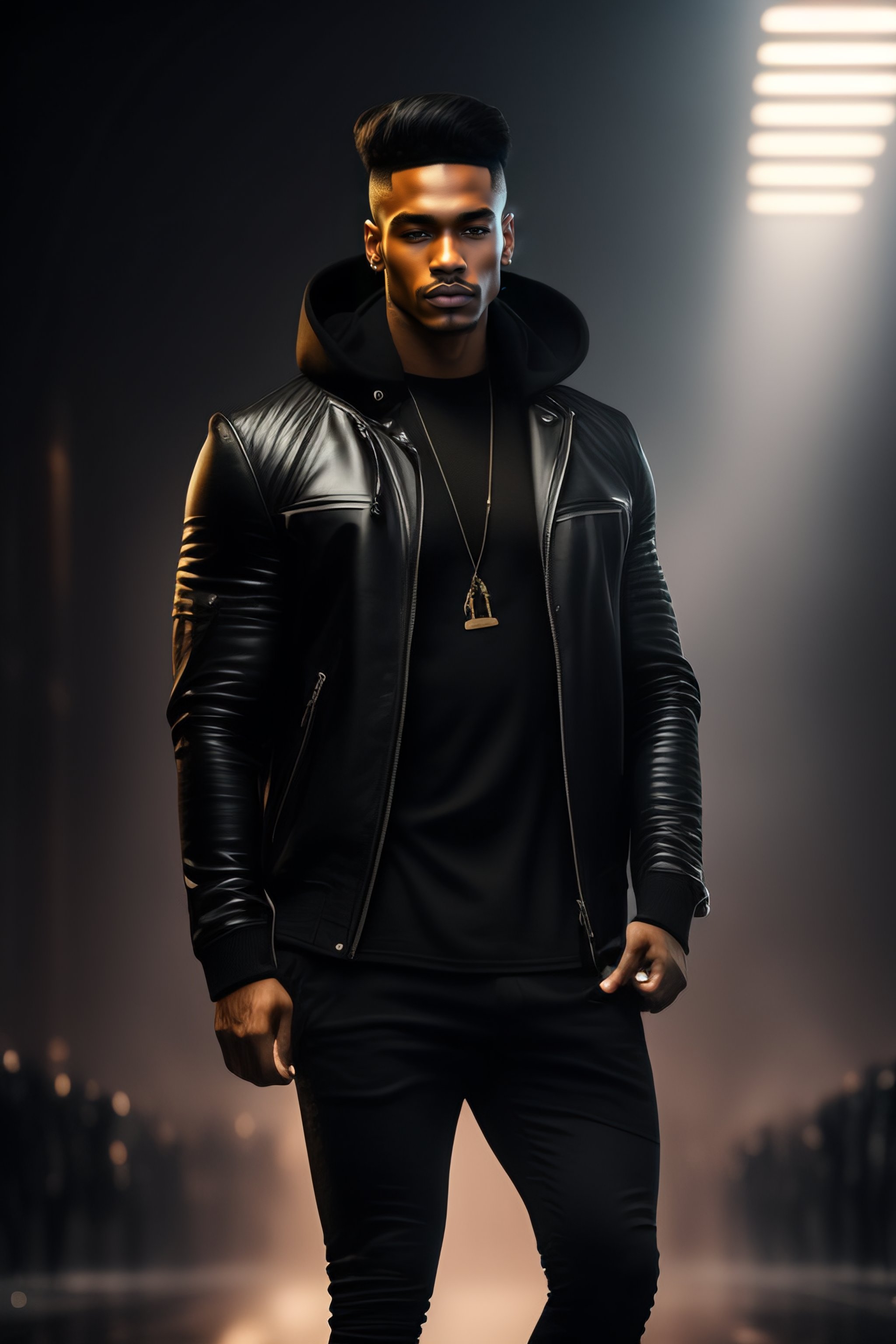 Leather jacket shop with black hoodie