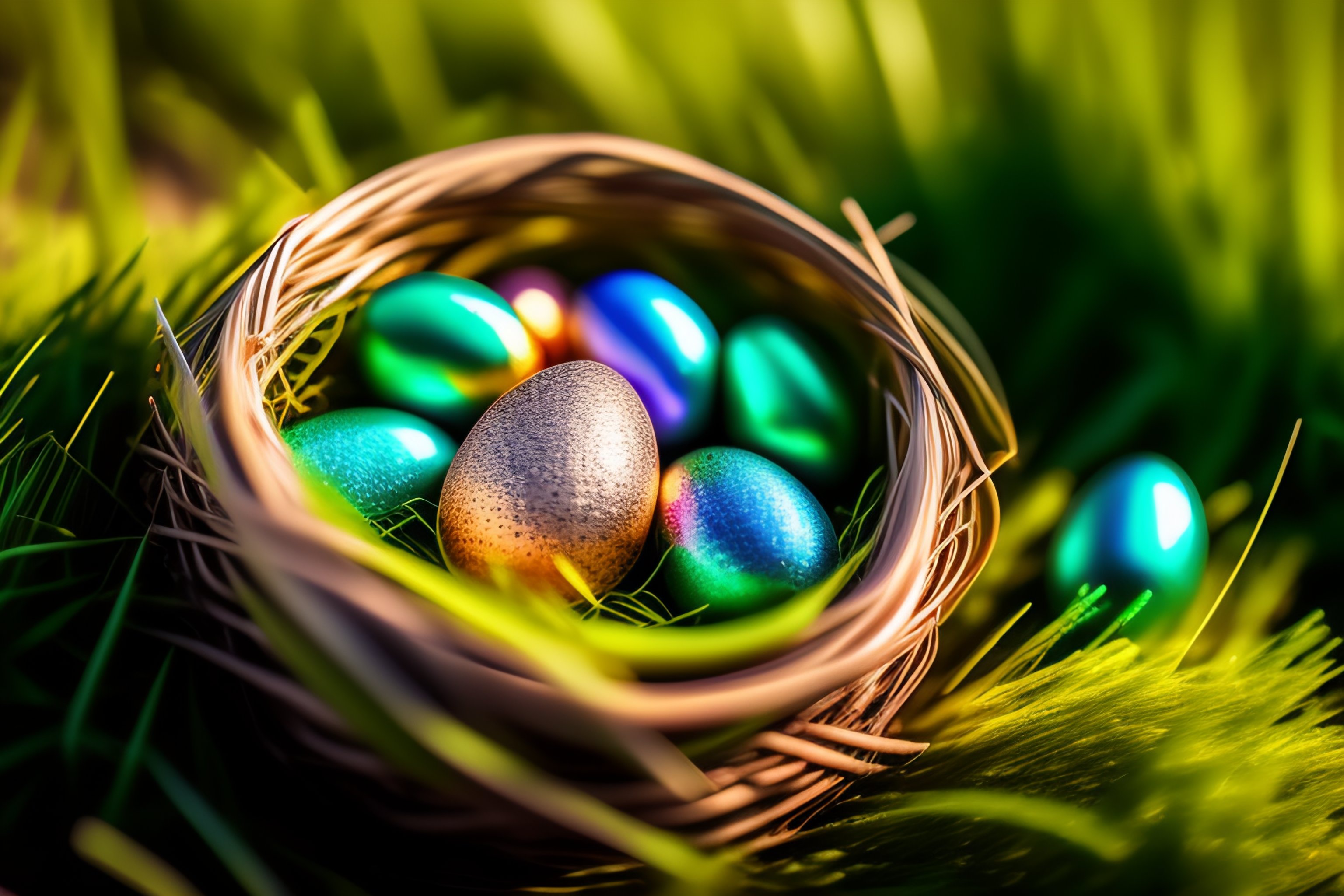 Lexica - Amazing realistic photo if a nest with easter eggs in grass on ...