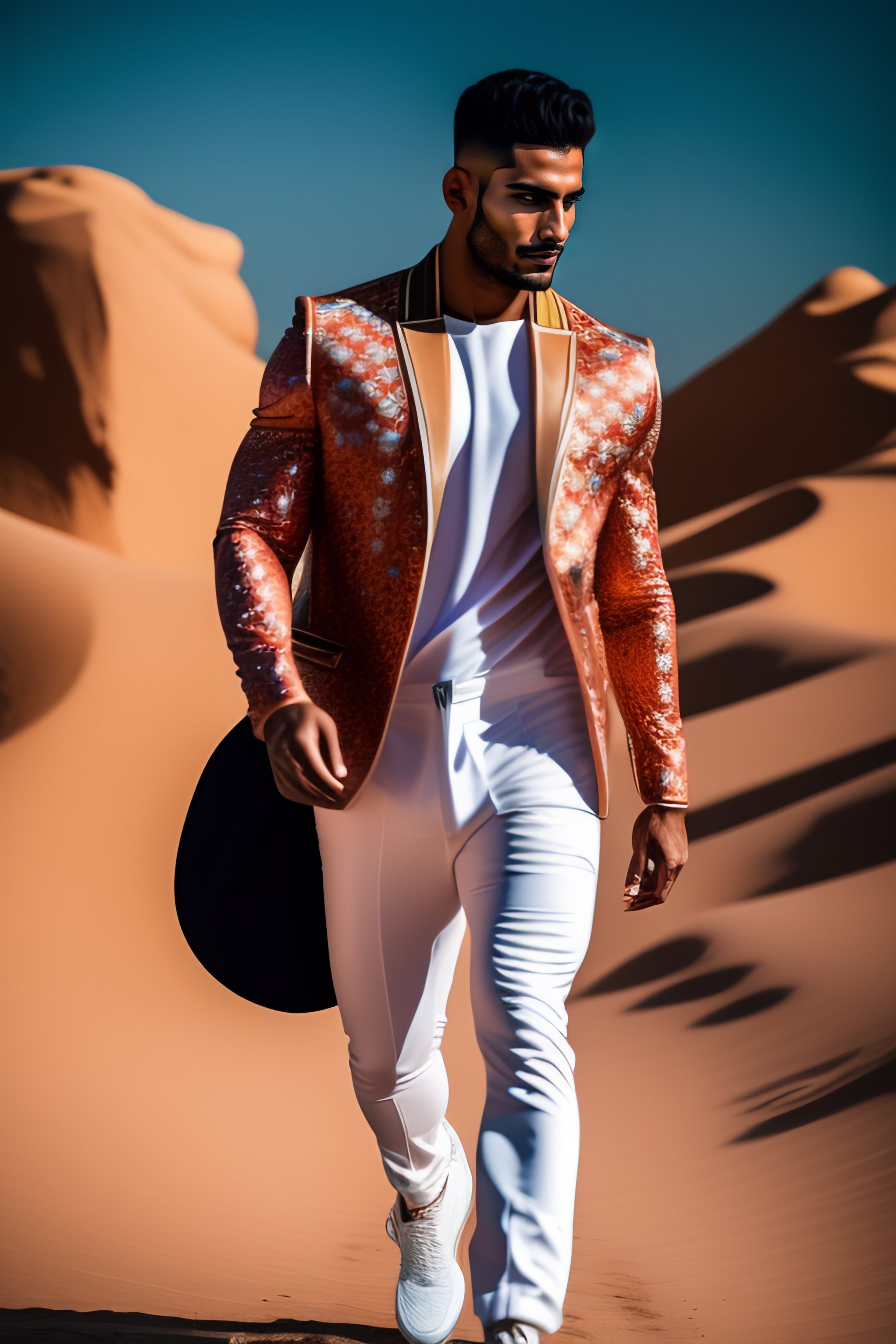 Lexica - Arab male model walking dow the catwalk, dark fashion