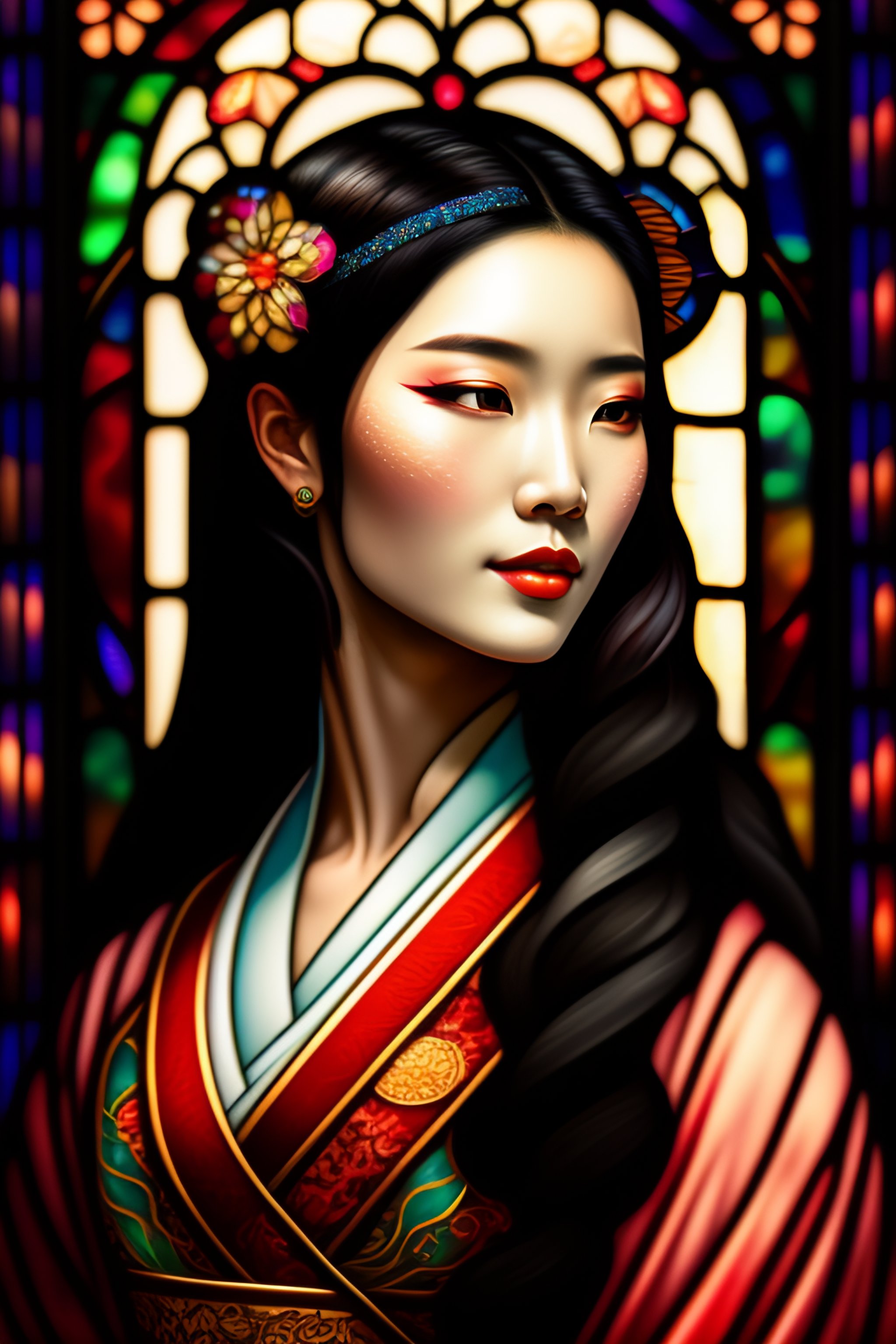 Lexica - An astonishingly detailed stained glass window of a beautiful ...