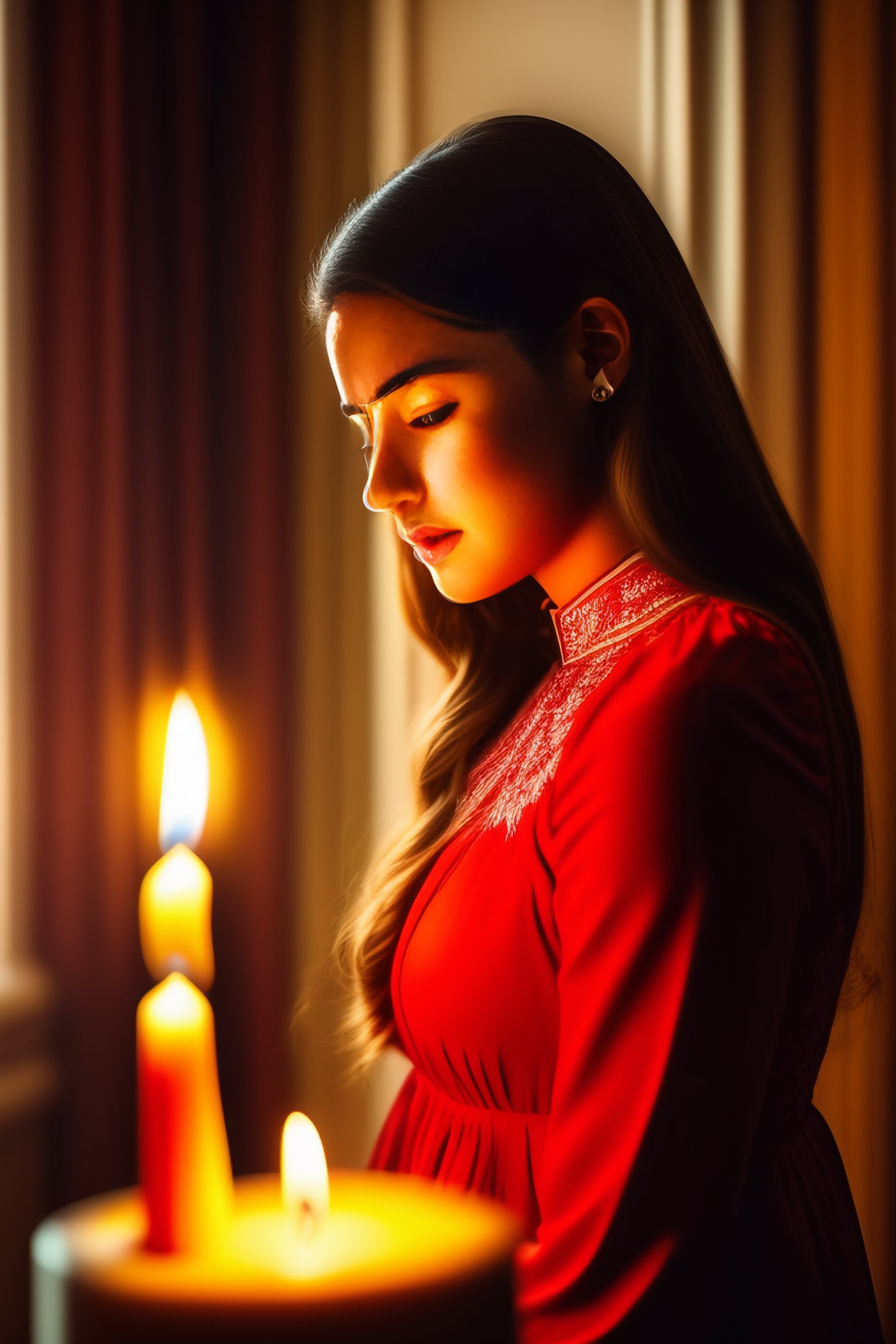 lexica-18-year-old-woman-in-red-dress-holds-a-candle