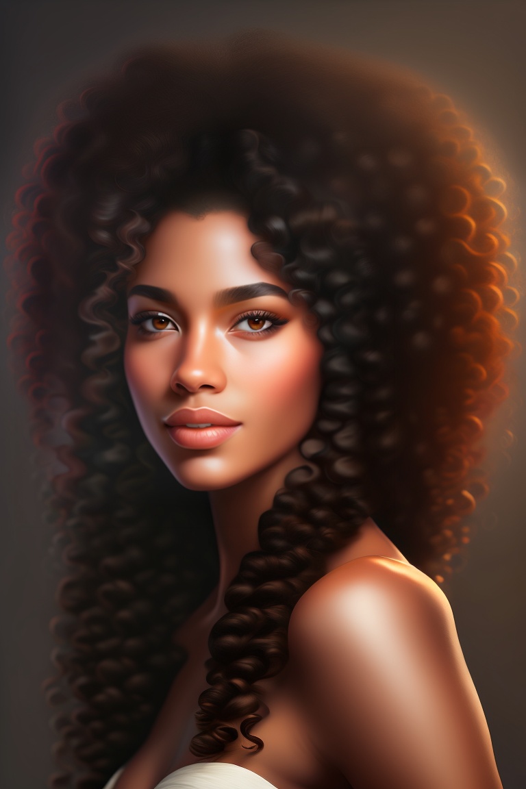 Lexica - Woman, curly hair, black hair, white skin, brown eyes
