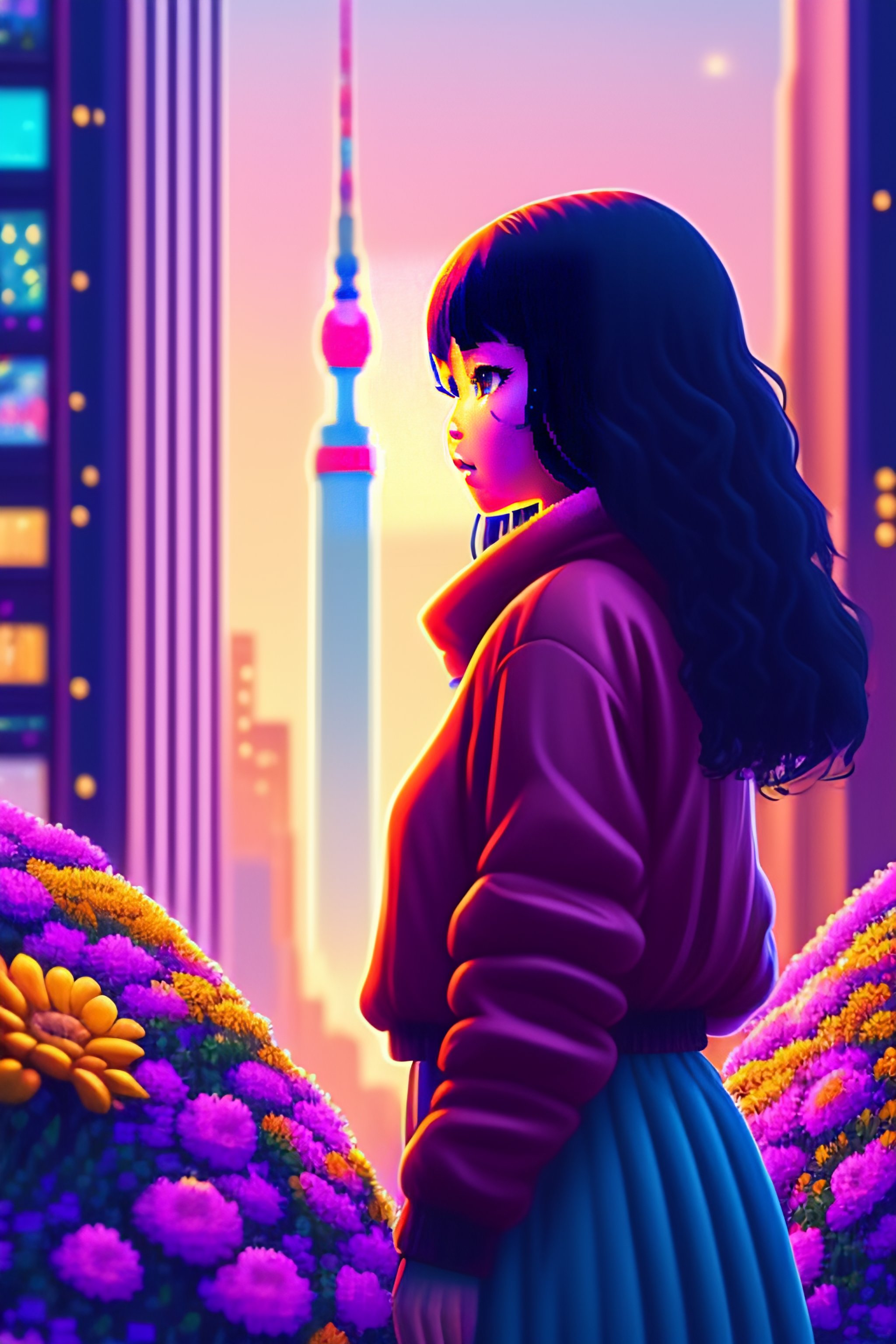 Lexica Detailed pixel art scene of tokyo girl at night. city at night