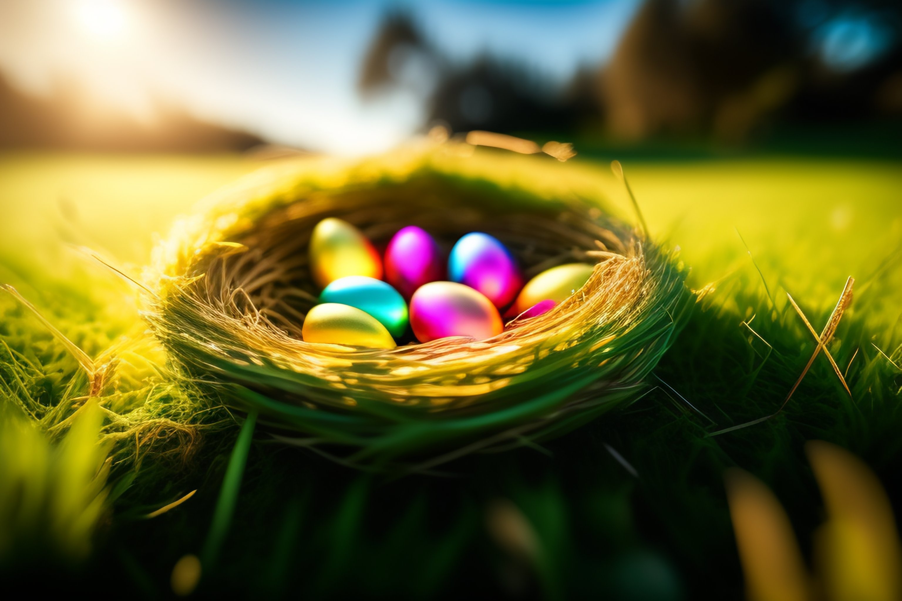 Lexica - Amazing realistic photo if a nest with easter eggs in grass on ...
