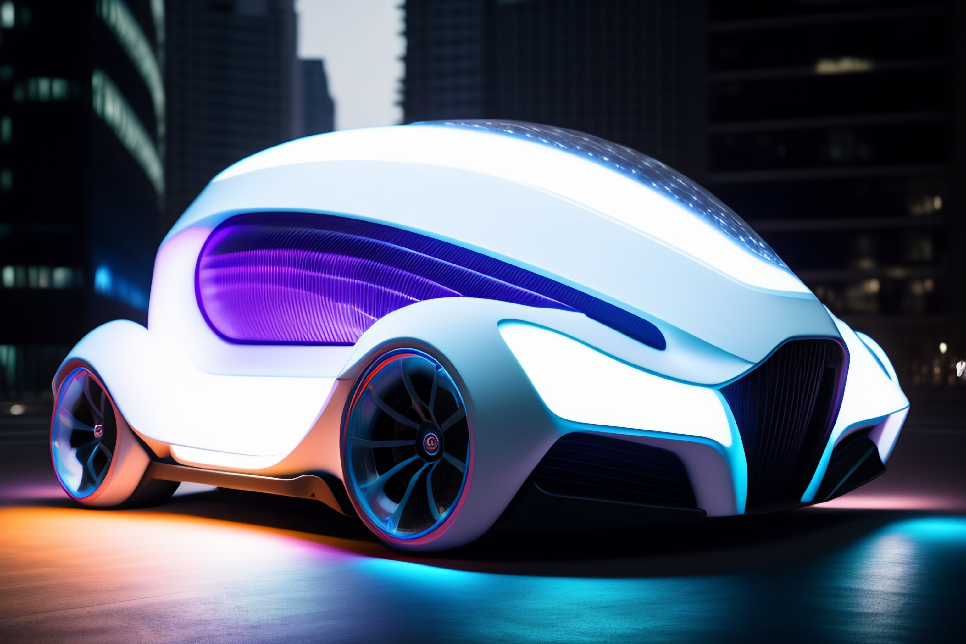 Lexica - Wide shot of a minimal translucent vehicle, pearl white and ...