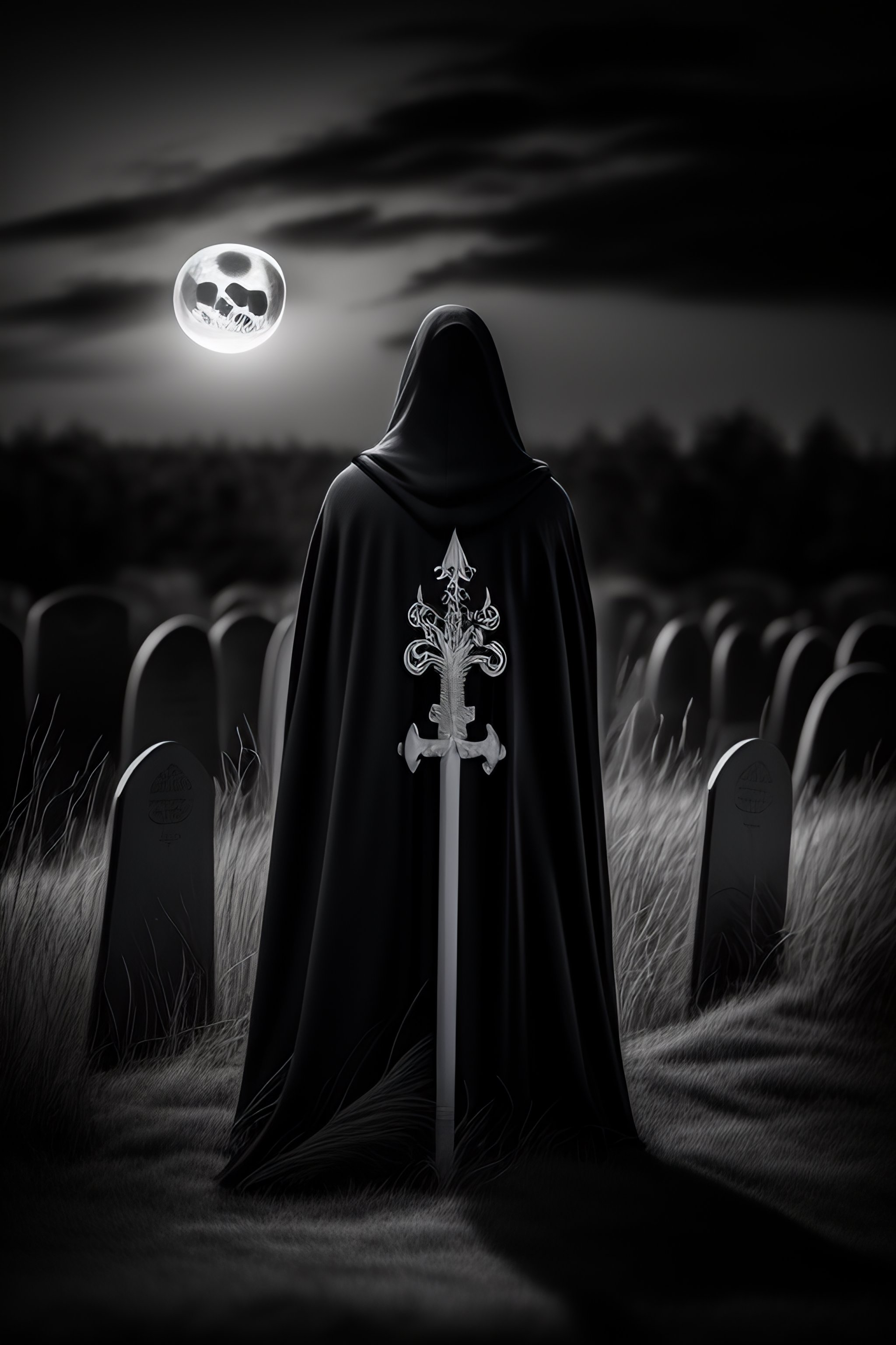 Lexica - Black and white portrait of the grim reaper in a graveyard ...