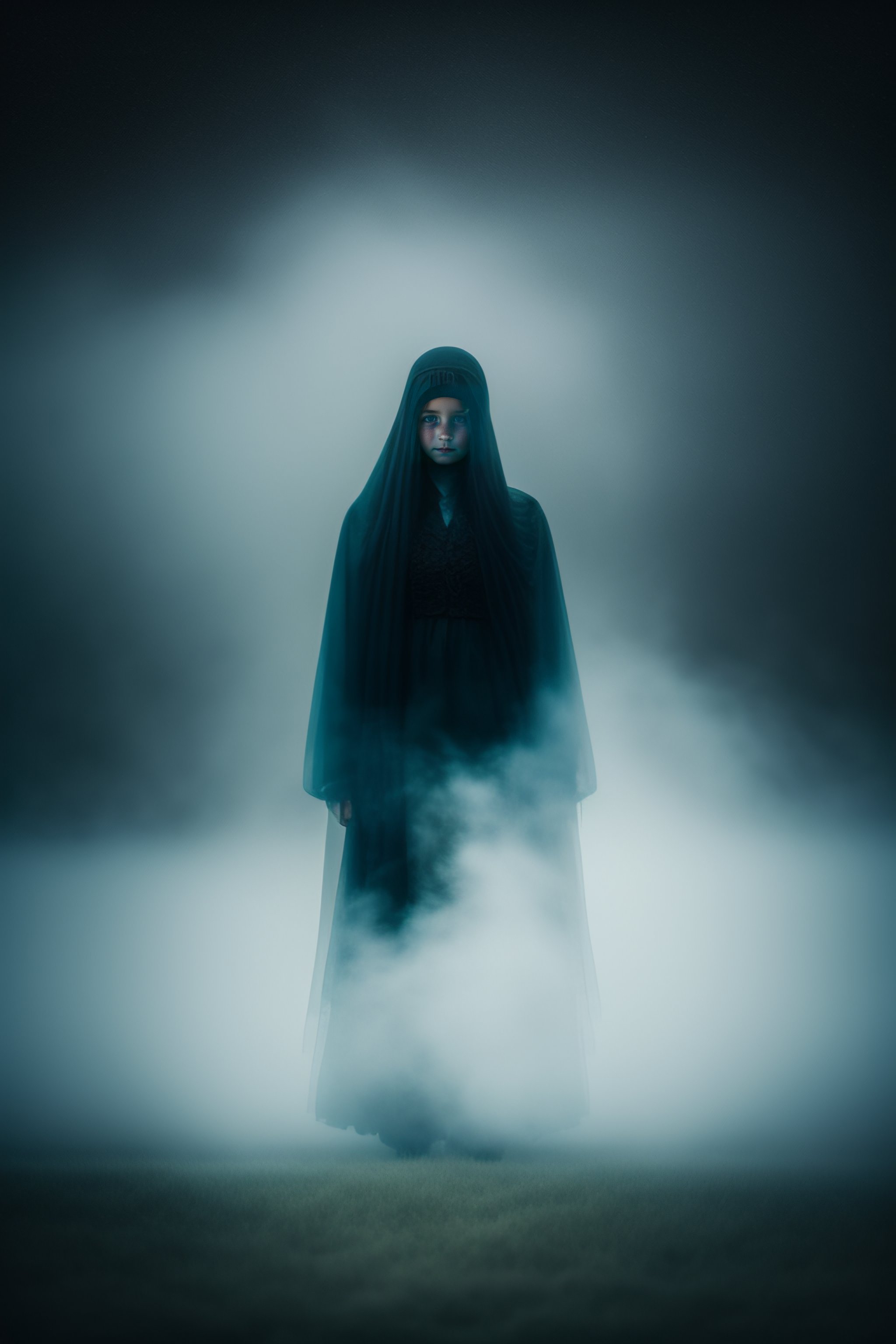 Lexica - Foggy creepy photograph of a ghostly girl