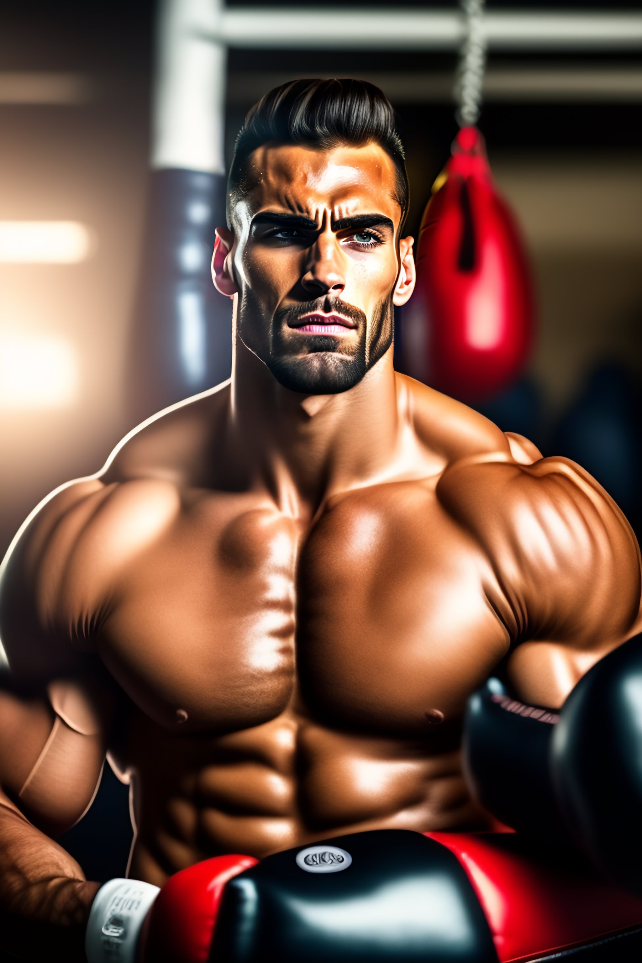 Lexica Gigachad punching a heavy bag