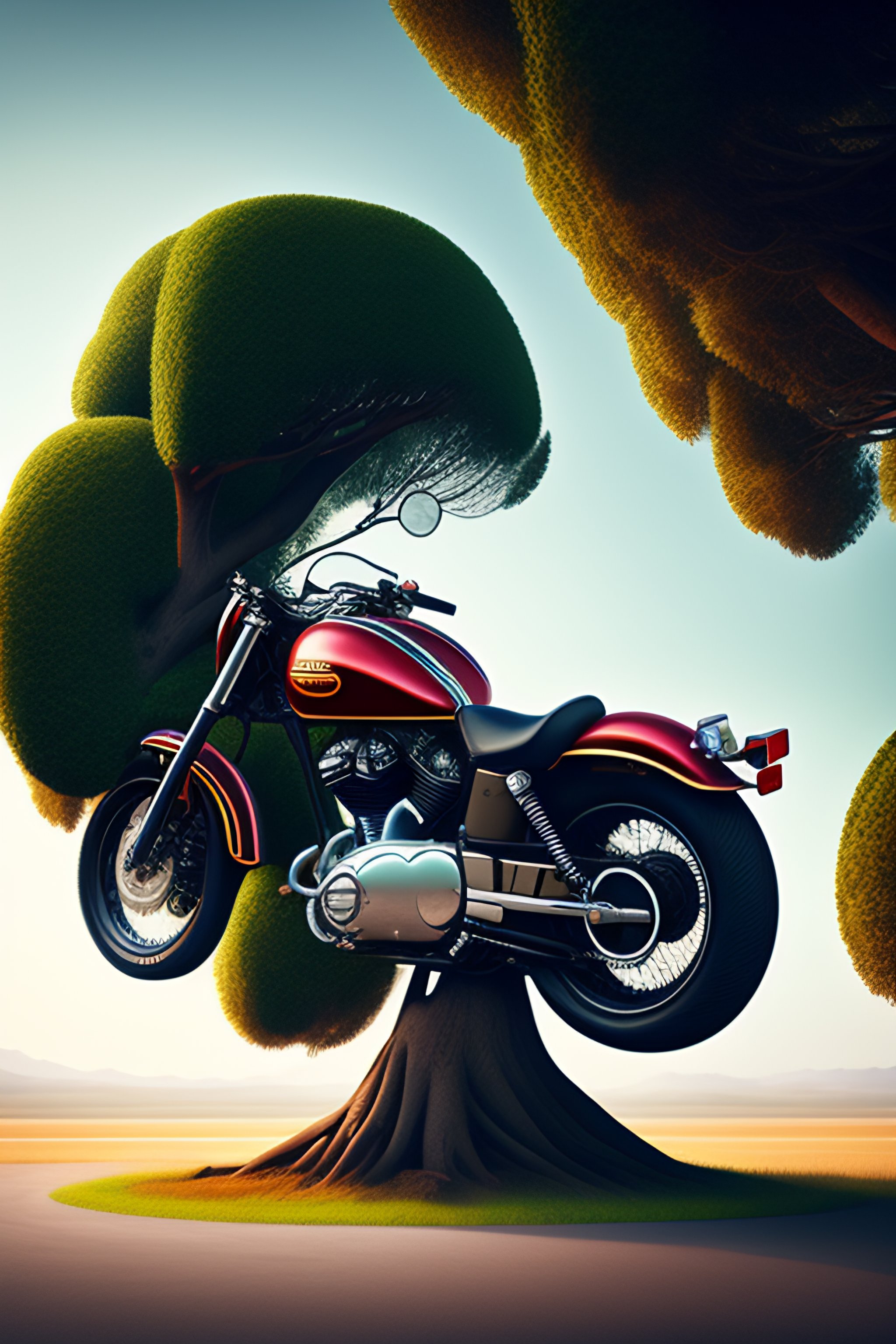 Lexica - Motorcycle ontop of a tree