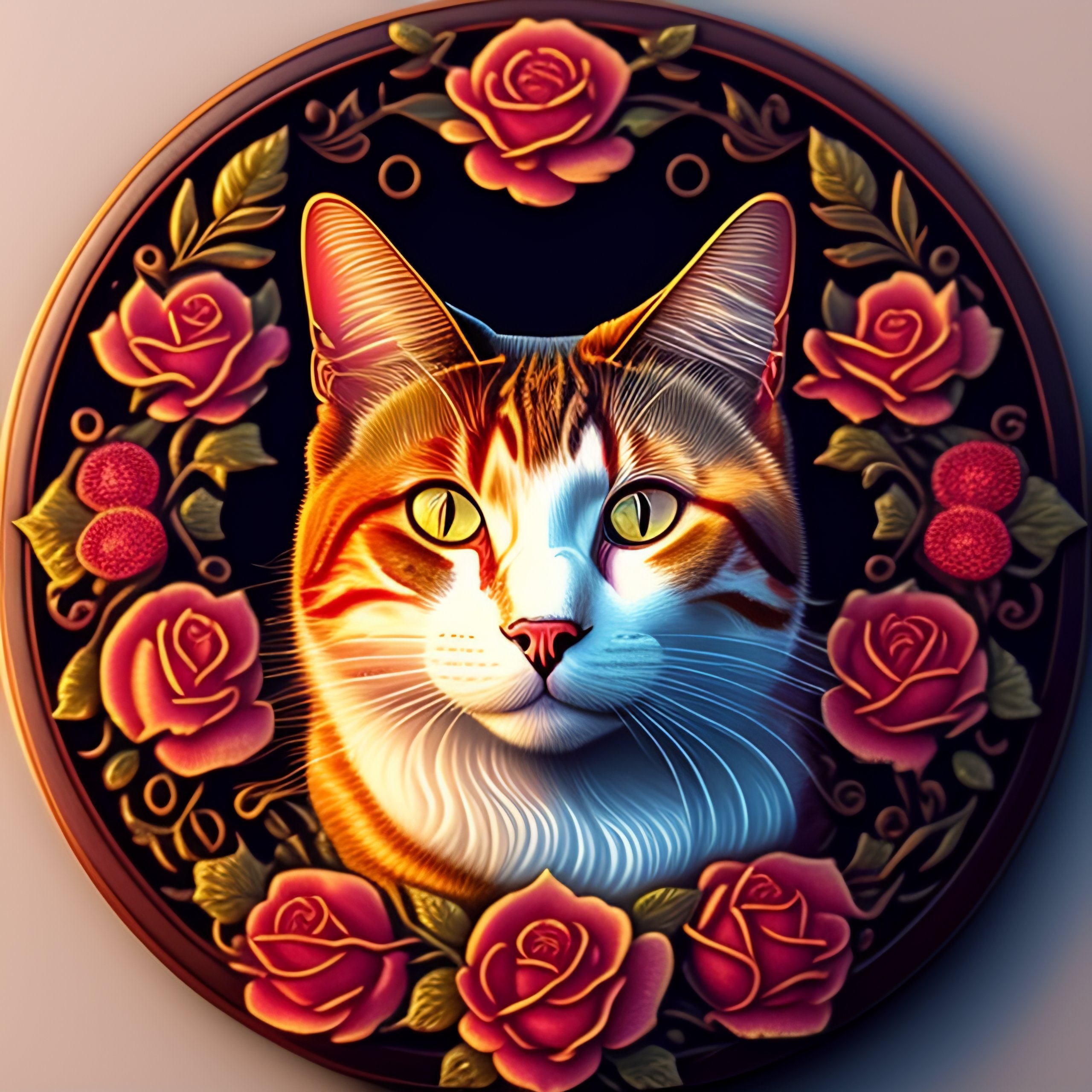 Lexica Cat With Classical Floral Elements Emanating From Center Of