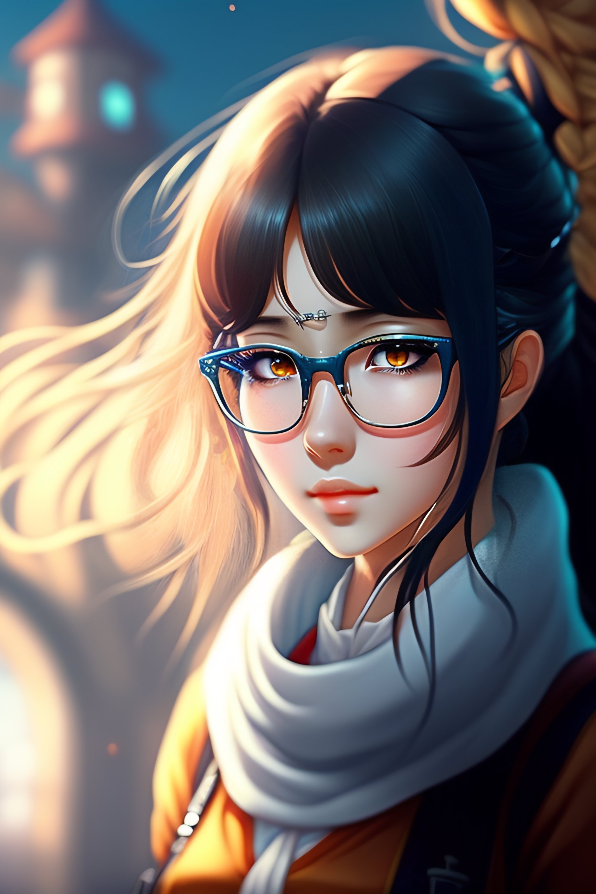 Lexica Girl, glasses, anime style, ghibli, medieval, rpg