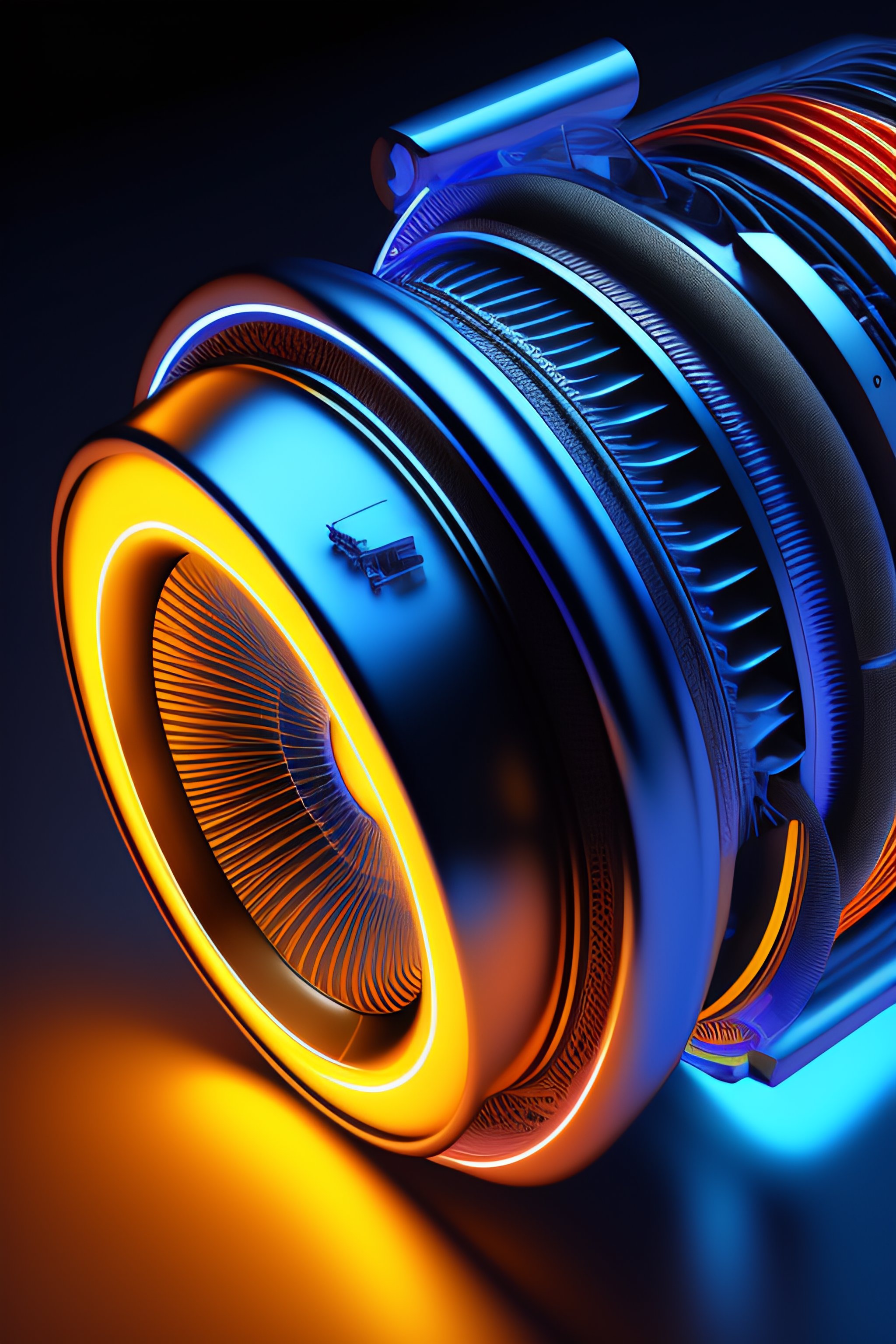 Lexica - Technical illustration: jet engine, wireframe, neon blue on black
