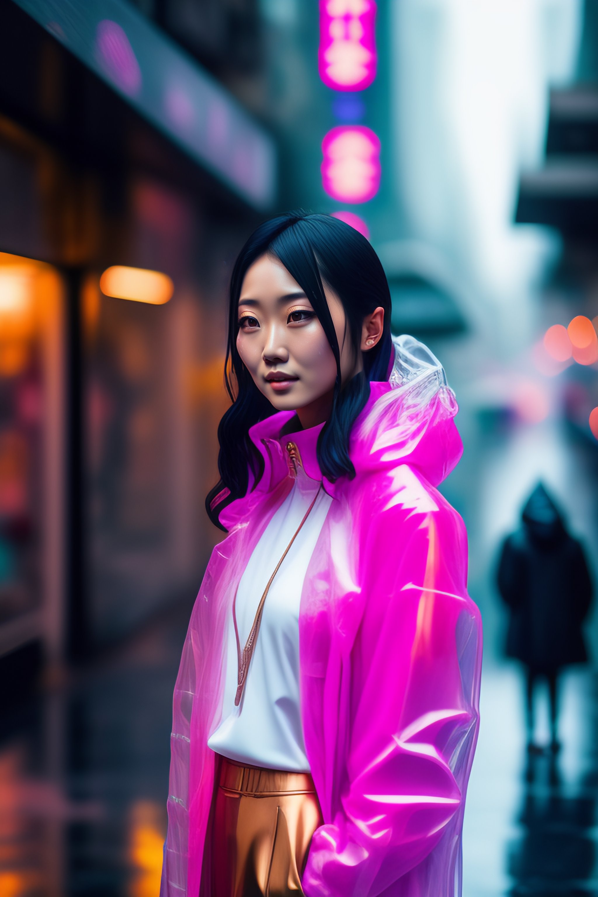 Lexica - Kaori from akira wearing transparent raincoat, cyborg parts ...