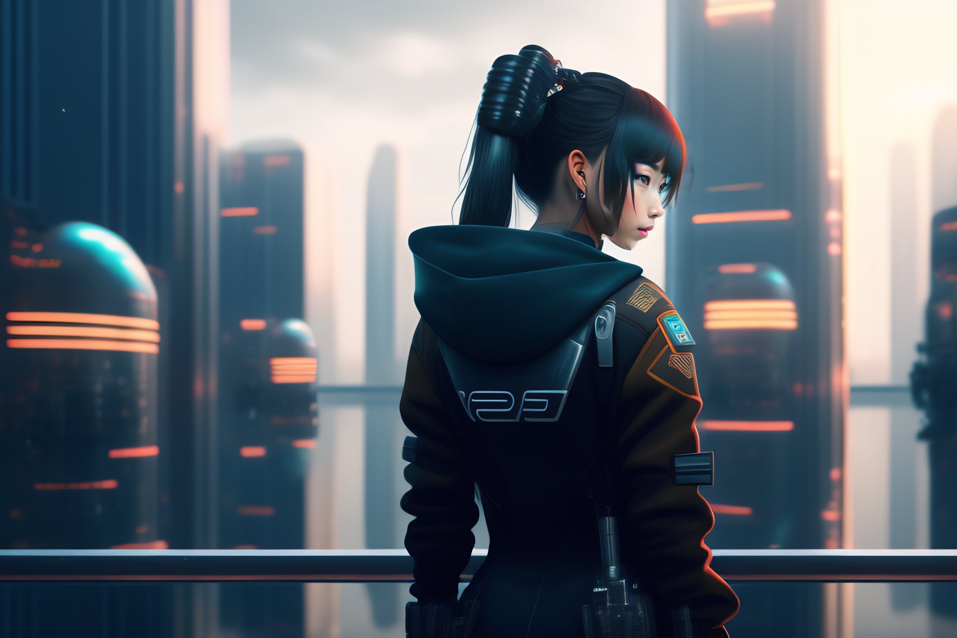 Lexica - Futuristic dystopic citu, techno music, pretty anime girl