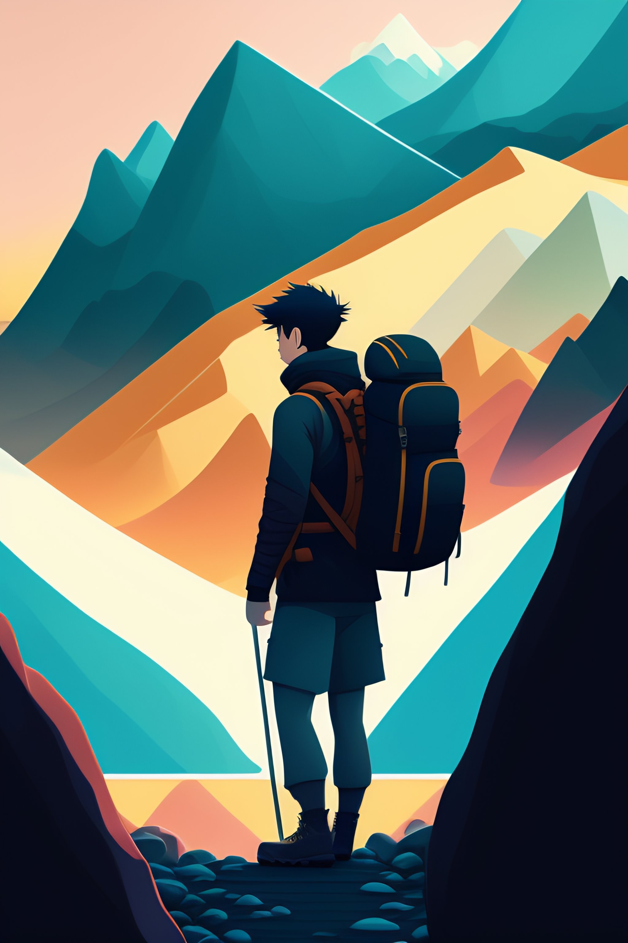 Lexica - Man hiking in a mountain illustration pokemon anime art style