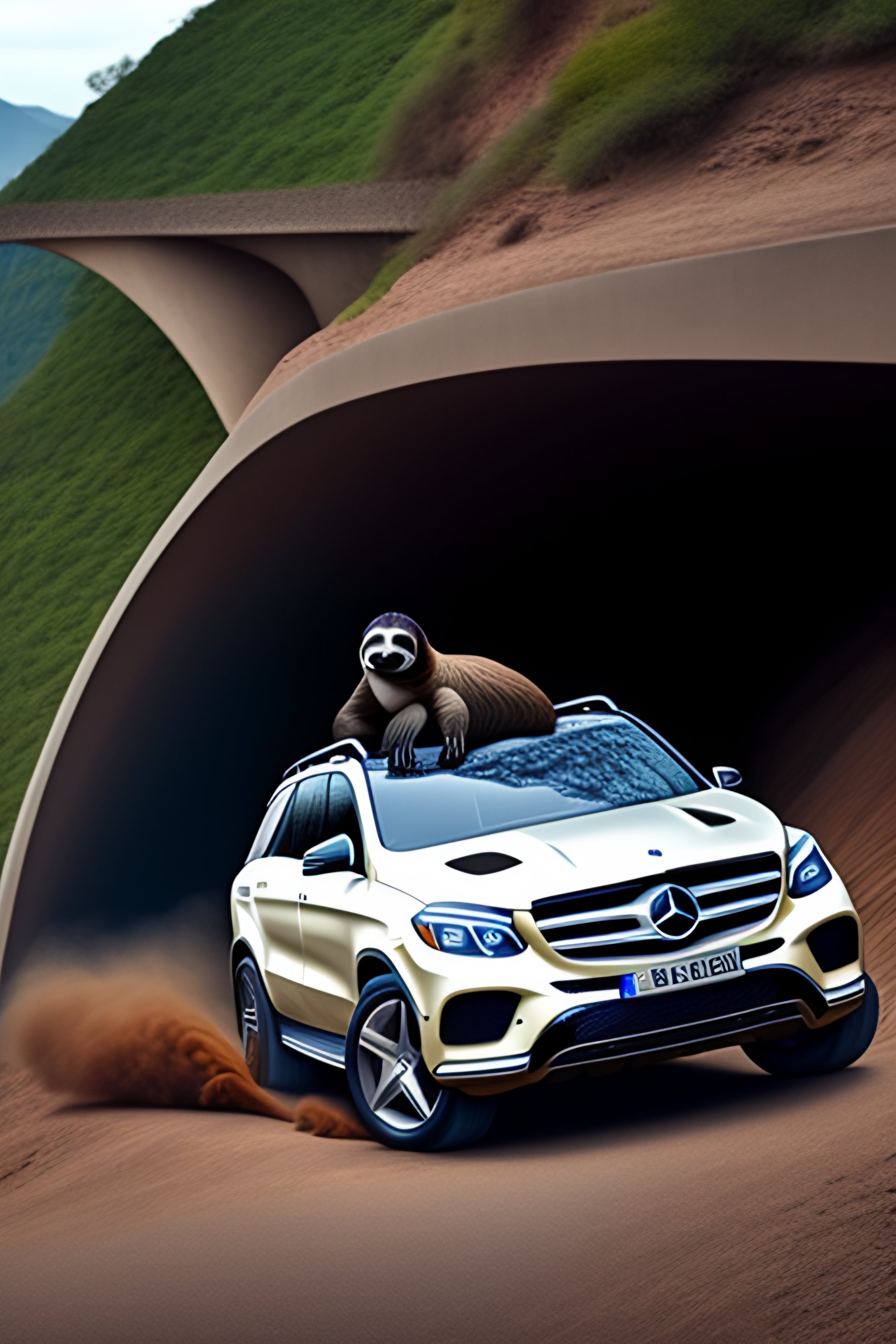 Lexica - A sloth driving a mercedes gle