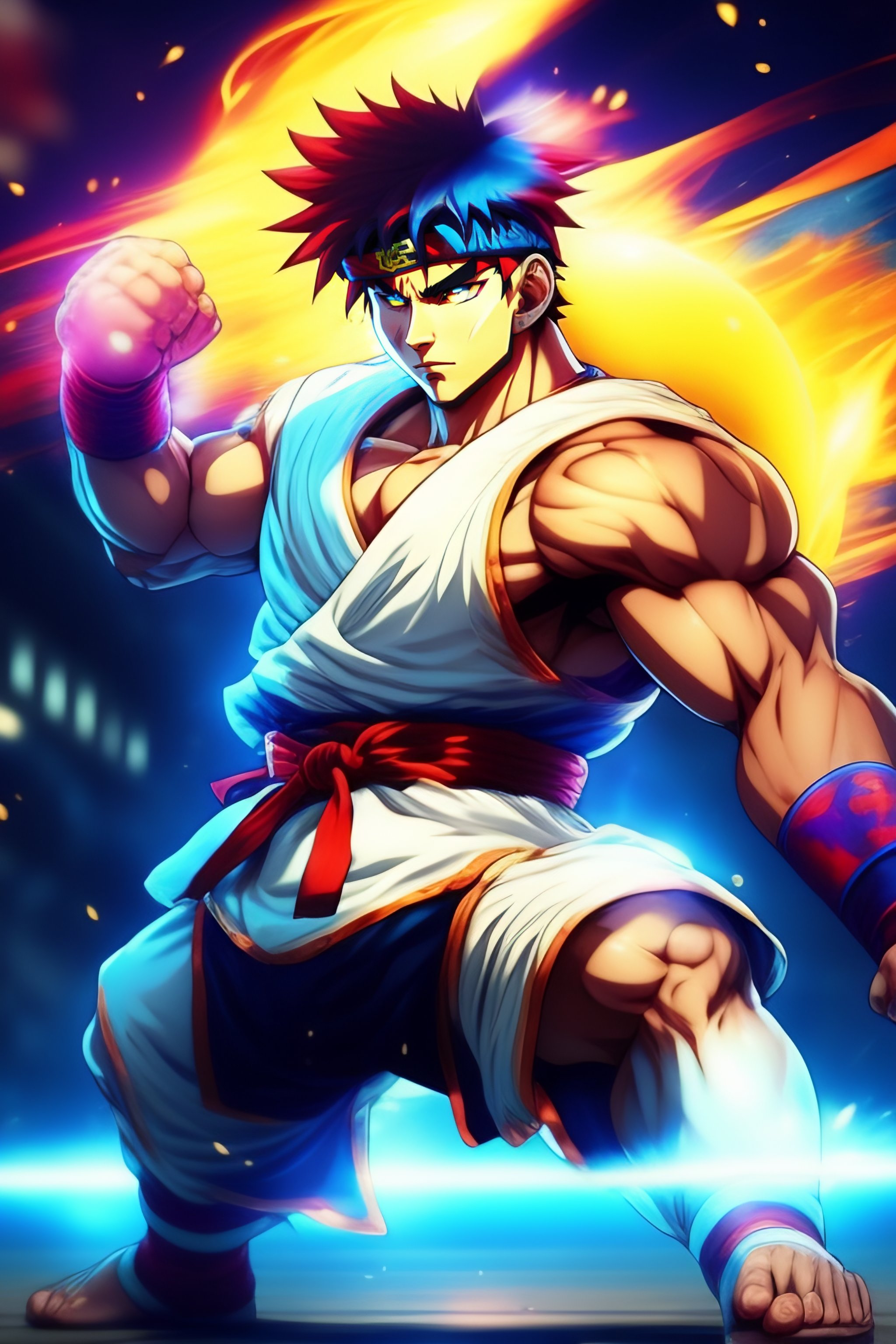 Lexica - Anime of Messi as Street Fighter Ryu holding hadouken