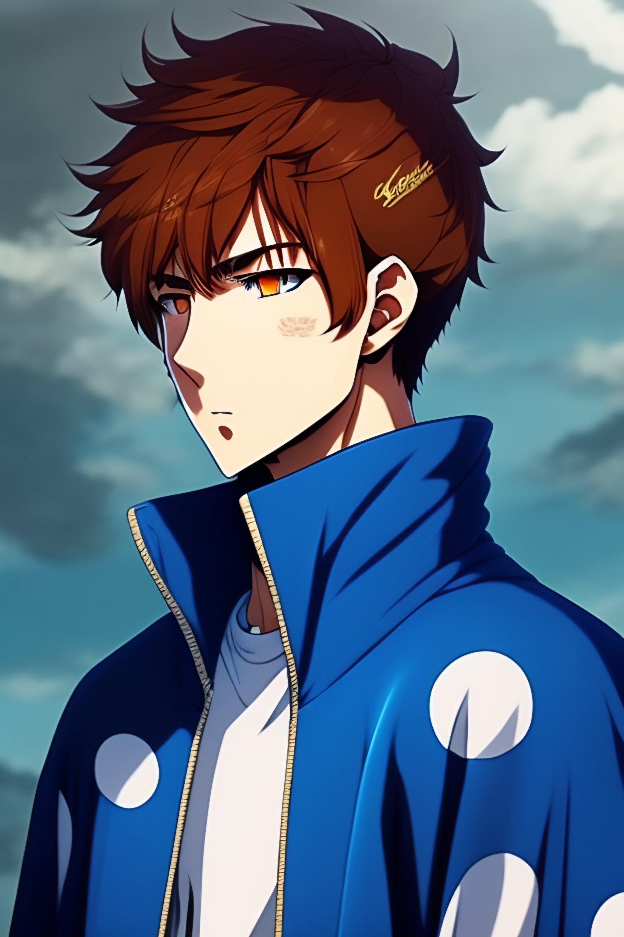 last-gerbil73: Anime boy drawing with brown, hair blue eyes