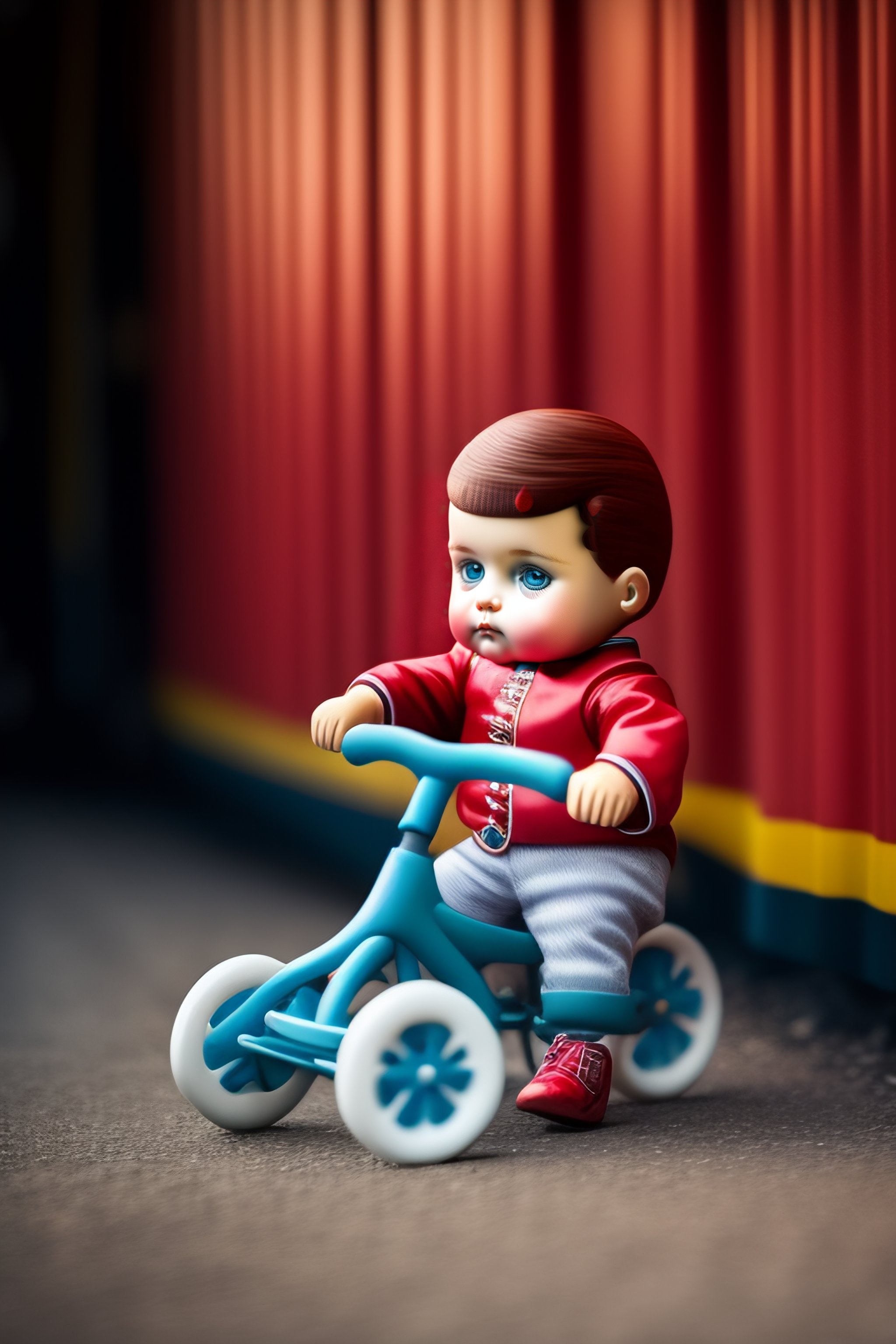 Lexica Jigsaw doll billy drifting on his tricycle