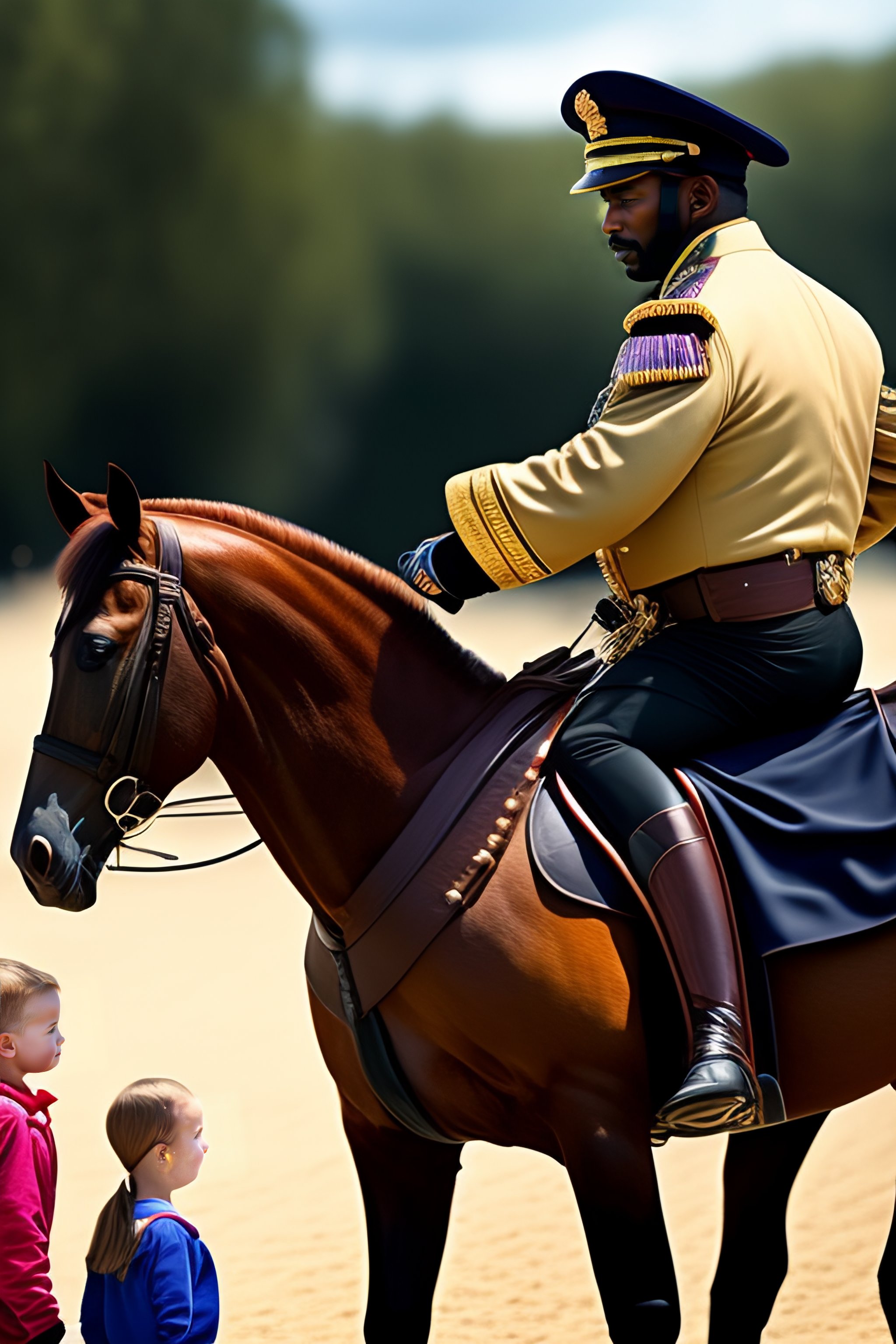 Lexica - King riding a horse saluting children at a playground