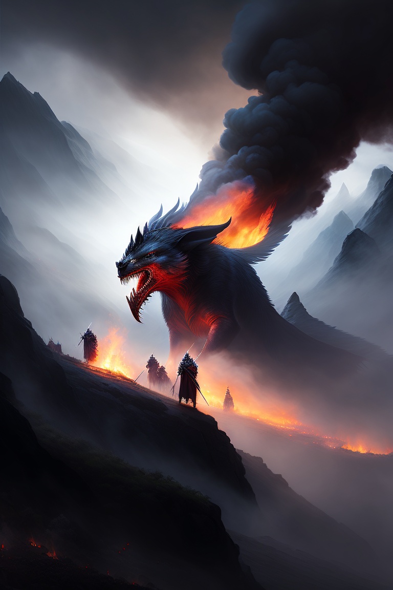Lexica - An army of balrogs in the back, on the Mordor mountains, Black ...