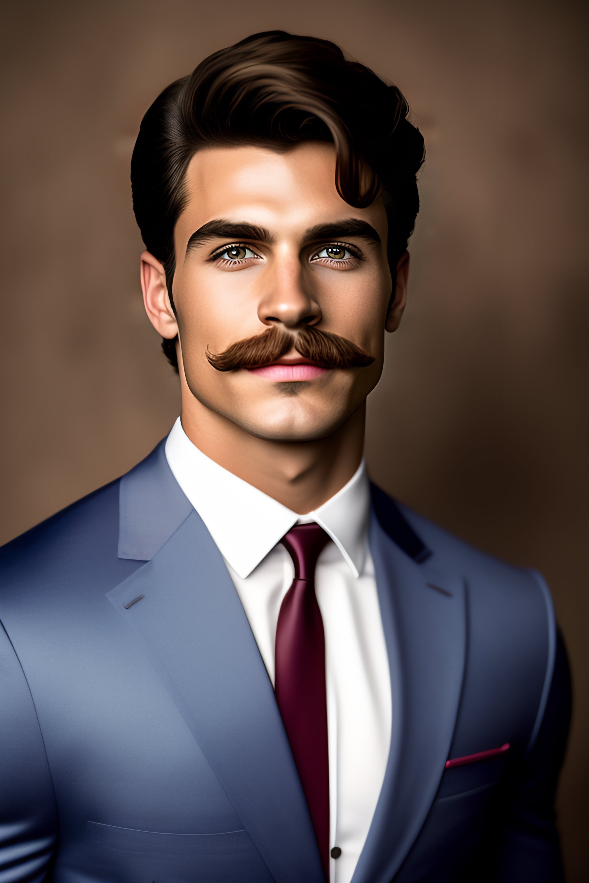 Lexica - Portrait of handsome 18 year old superhero muscle man with short  hair and ned flanders mustache and a protruding dimpled chin in a tight  ita...