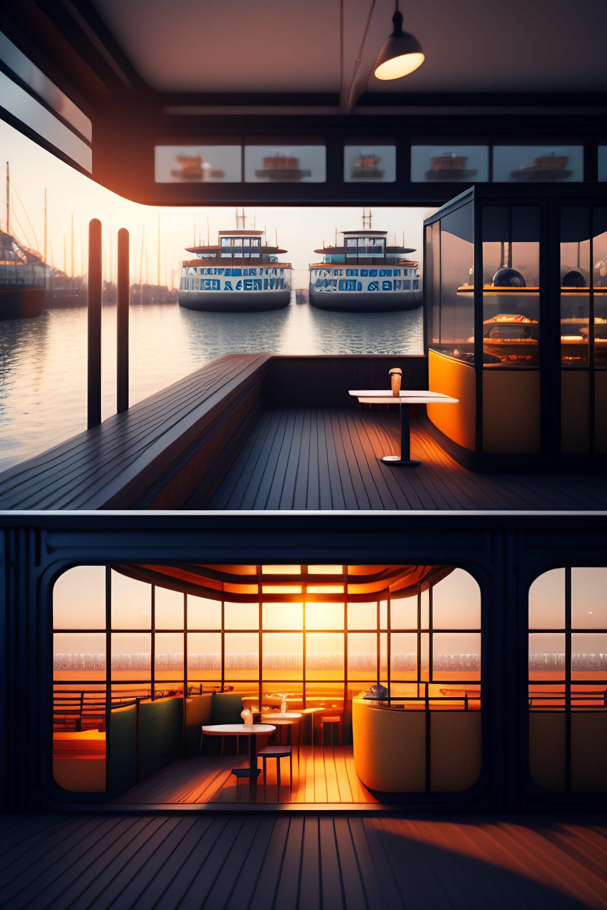 Lexica - Architectural render of a fish restaurant inside a container ...