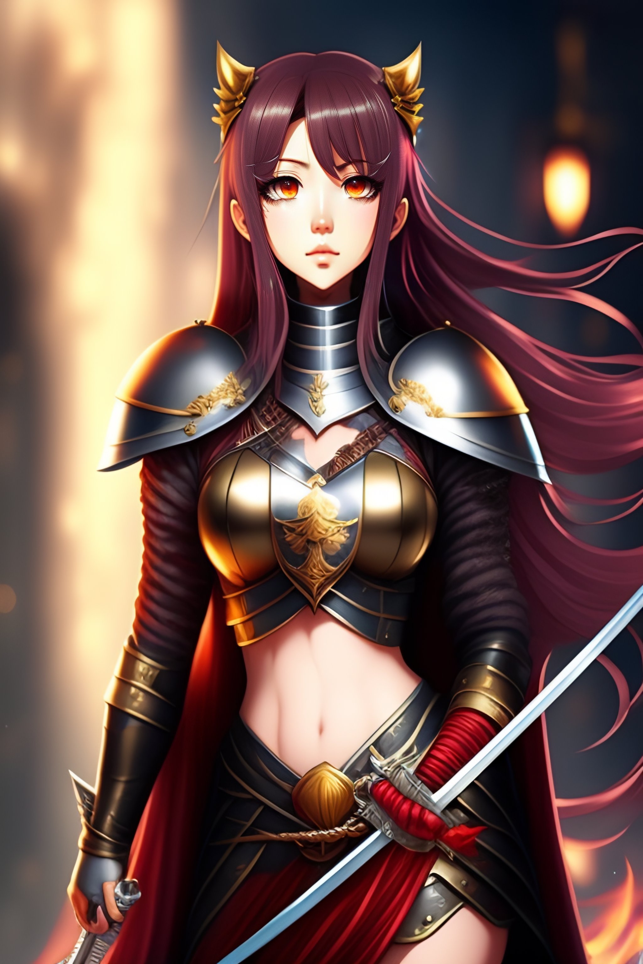 Lexica - Anime female knight full body holding sword
