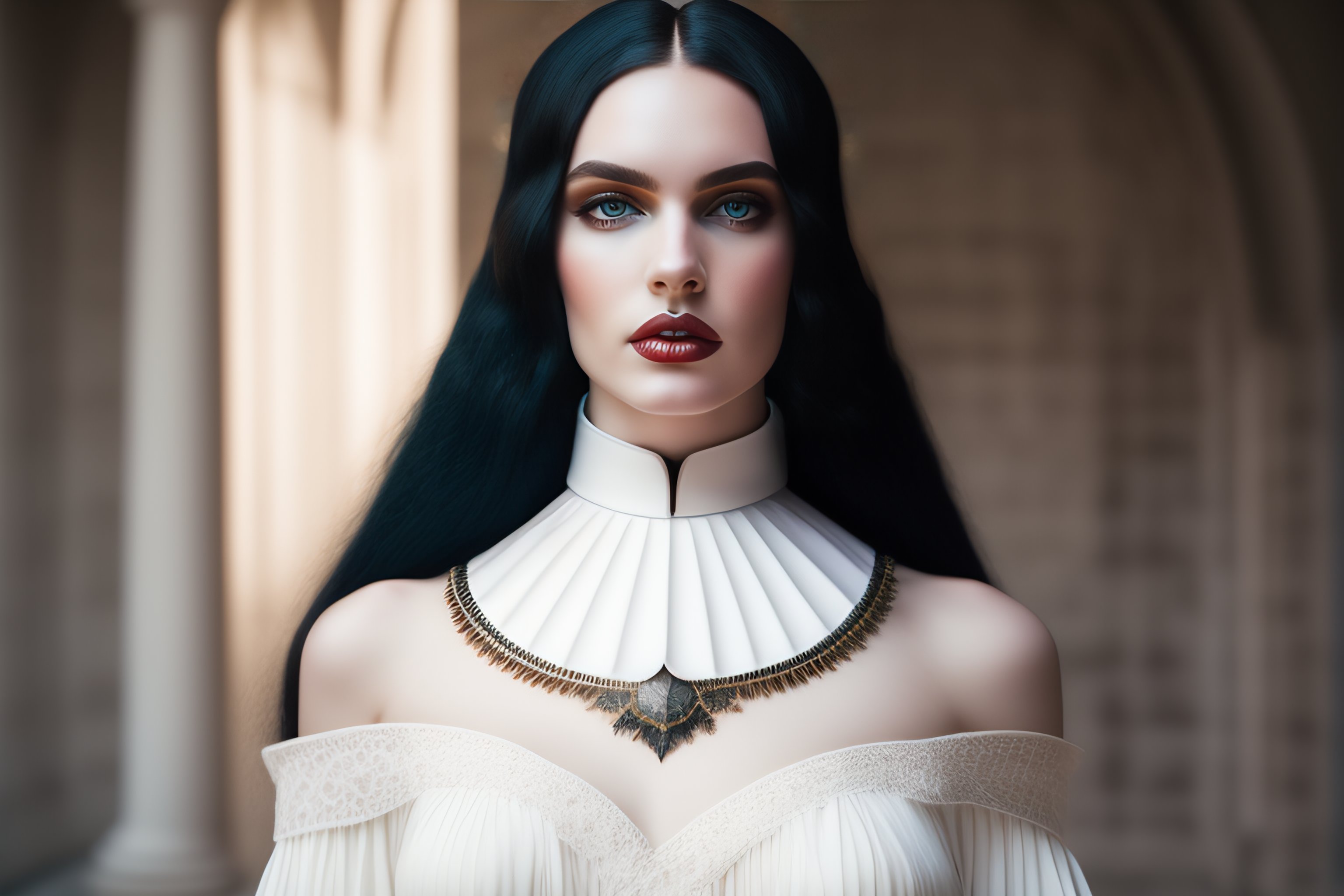 Lexica A Portrait Of A Beautiful Gothic White Girl Divine Goddess Long Straight Raven Black 5762