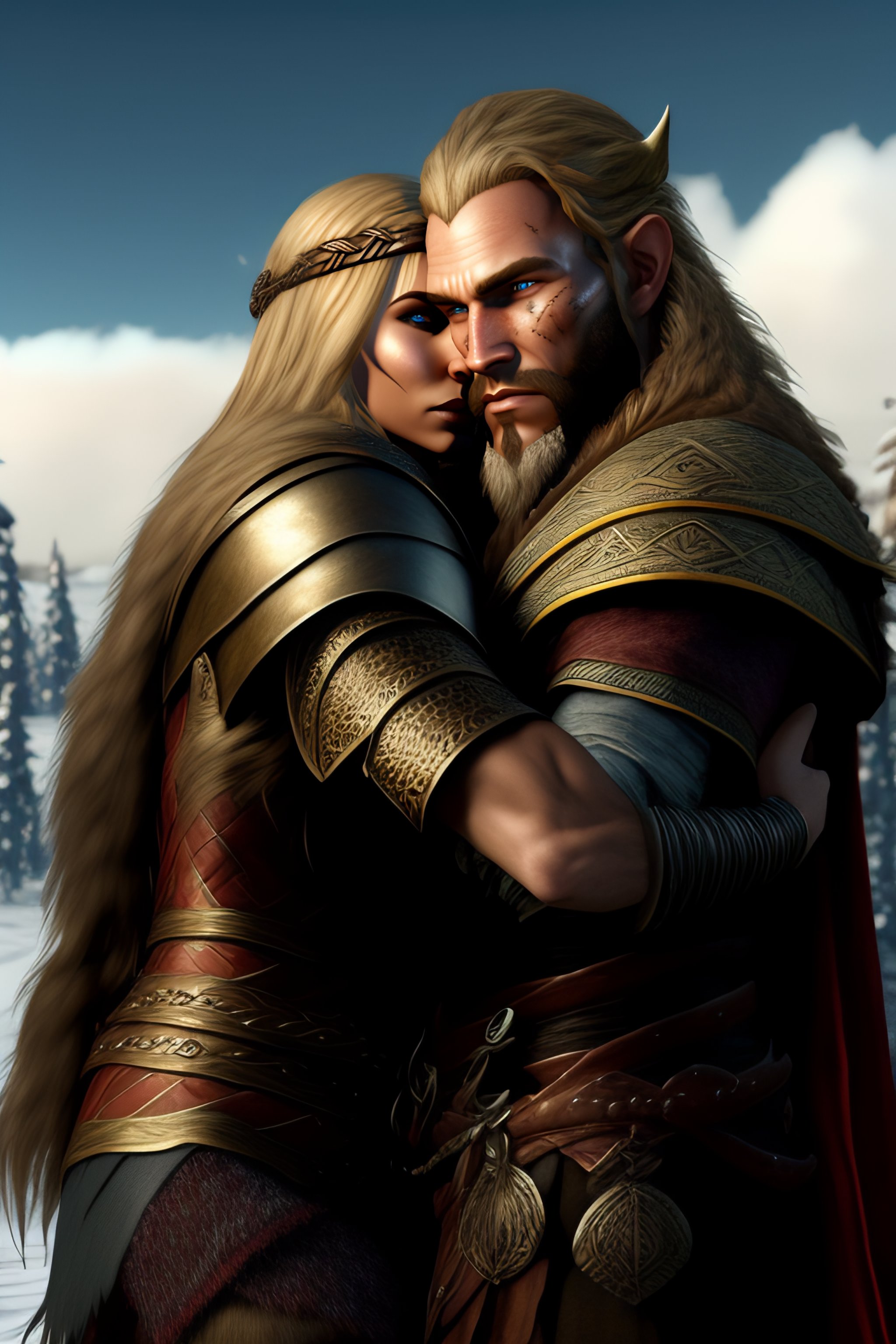 Lexica - Skyrim viking hugging male elf