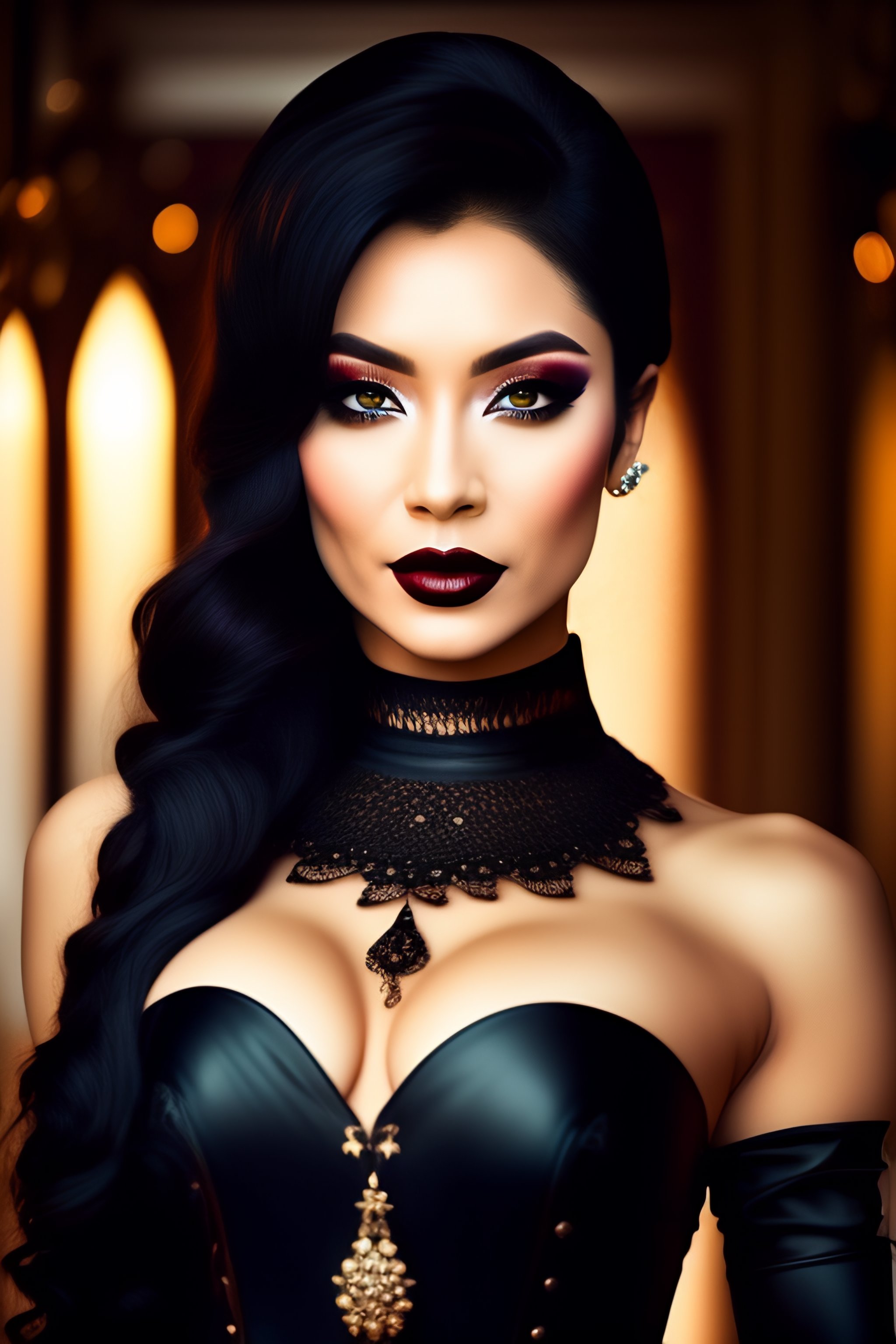 Lexica - Beautiful woman with bold and attractive features, wearing a corset,  gothic style and very tight clothing