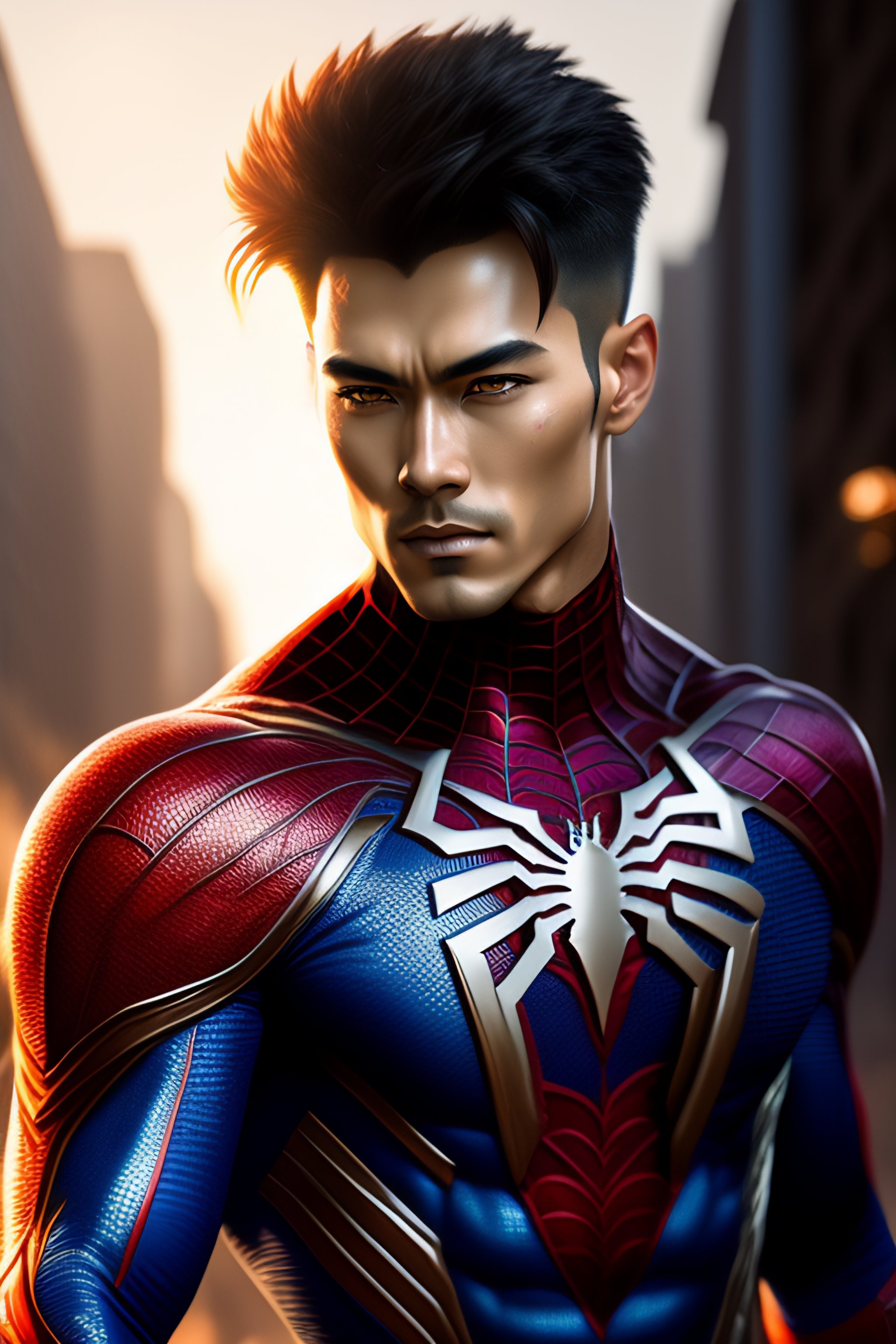 Lexica - Full potrait of Rugged thin muscular spiderman anime verison ...