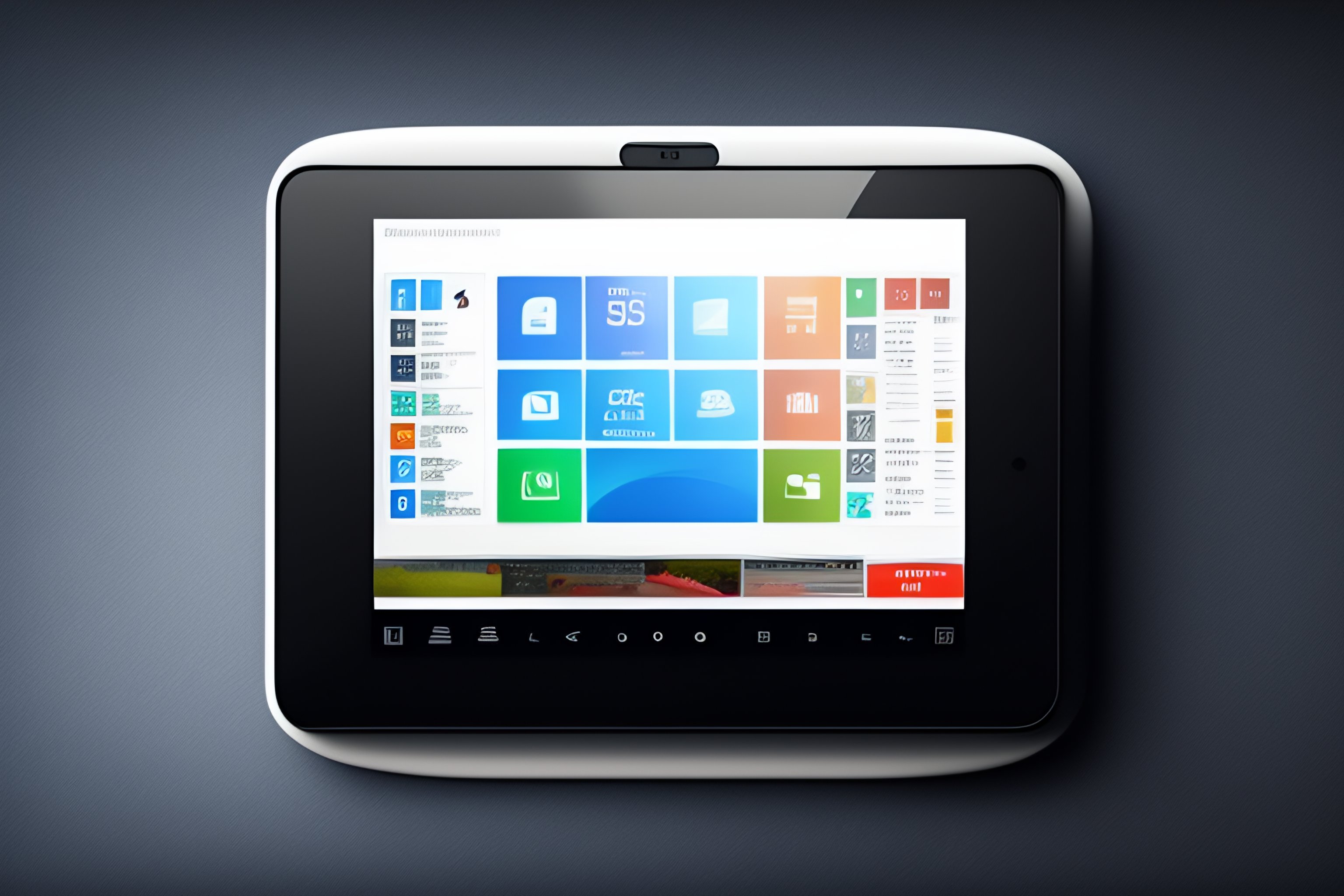Lexica - Front view, tablet computer with white screen on white background.