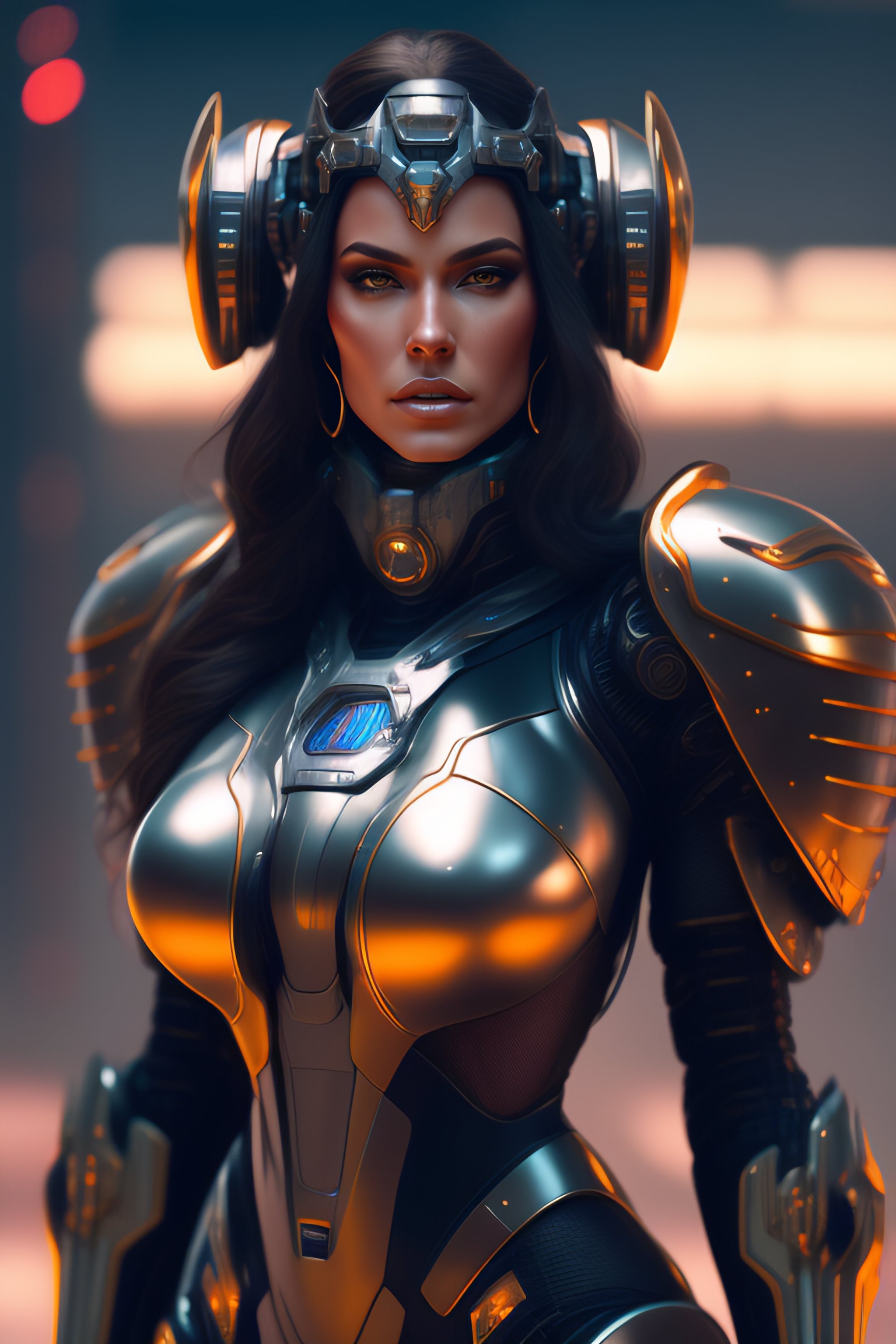 Lexica - A sexy woman, realistic scifi cyberpunk power armor robot