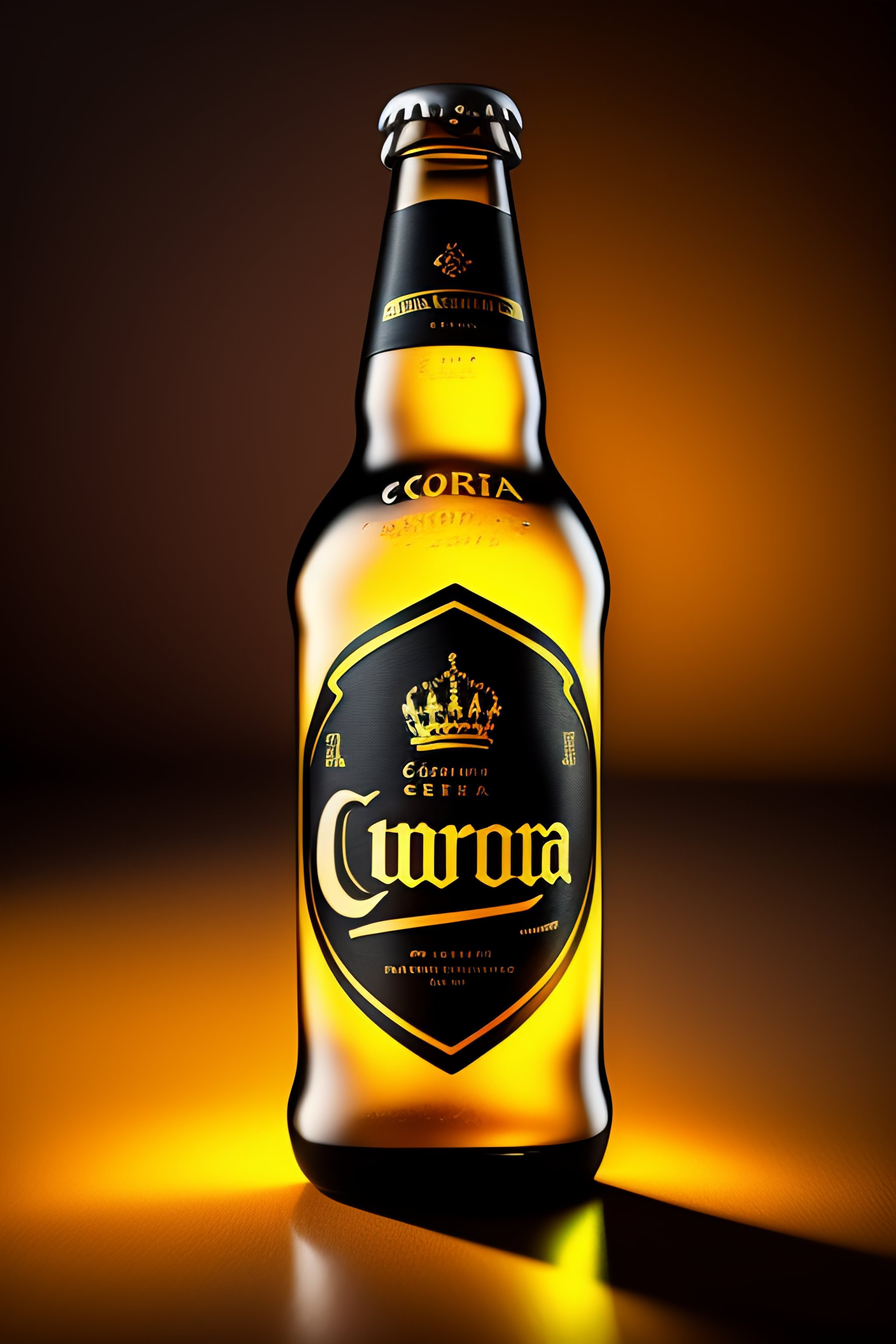 Lexica - Corona beer bottle in neon yellow, wide light, 4k, hd