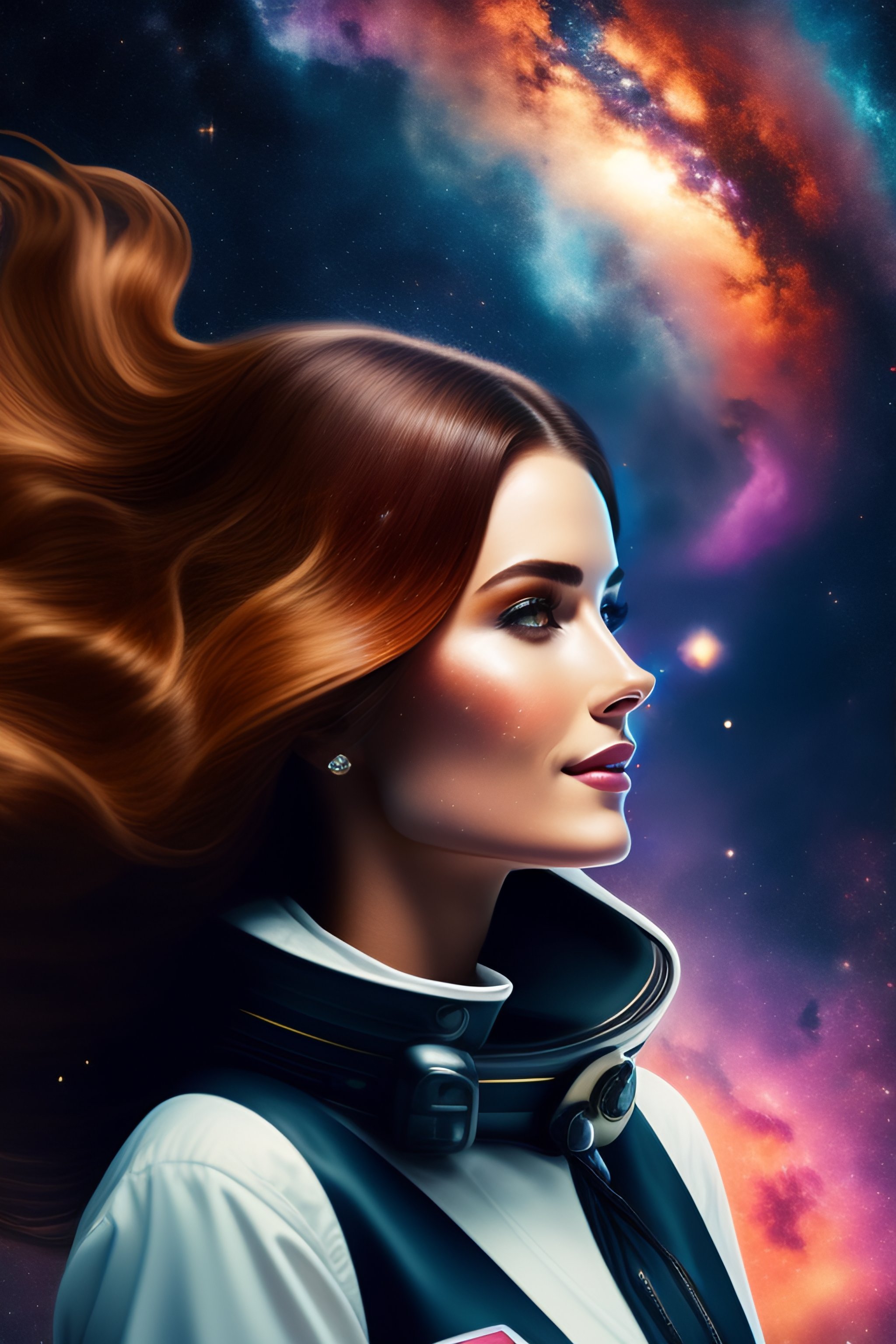Lexica - Brown haired girl walking in a galaxy